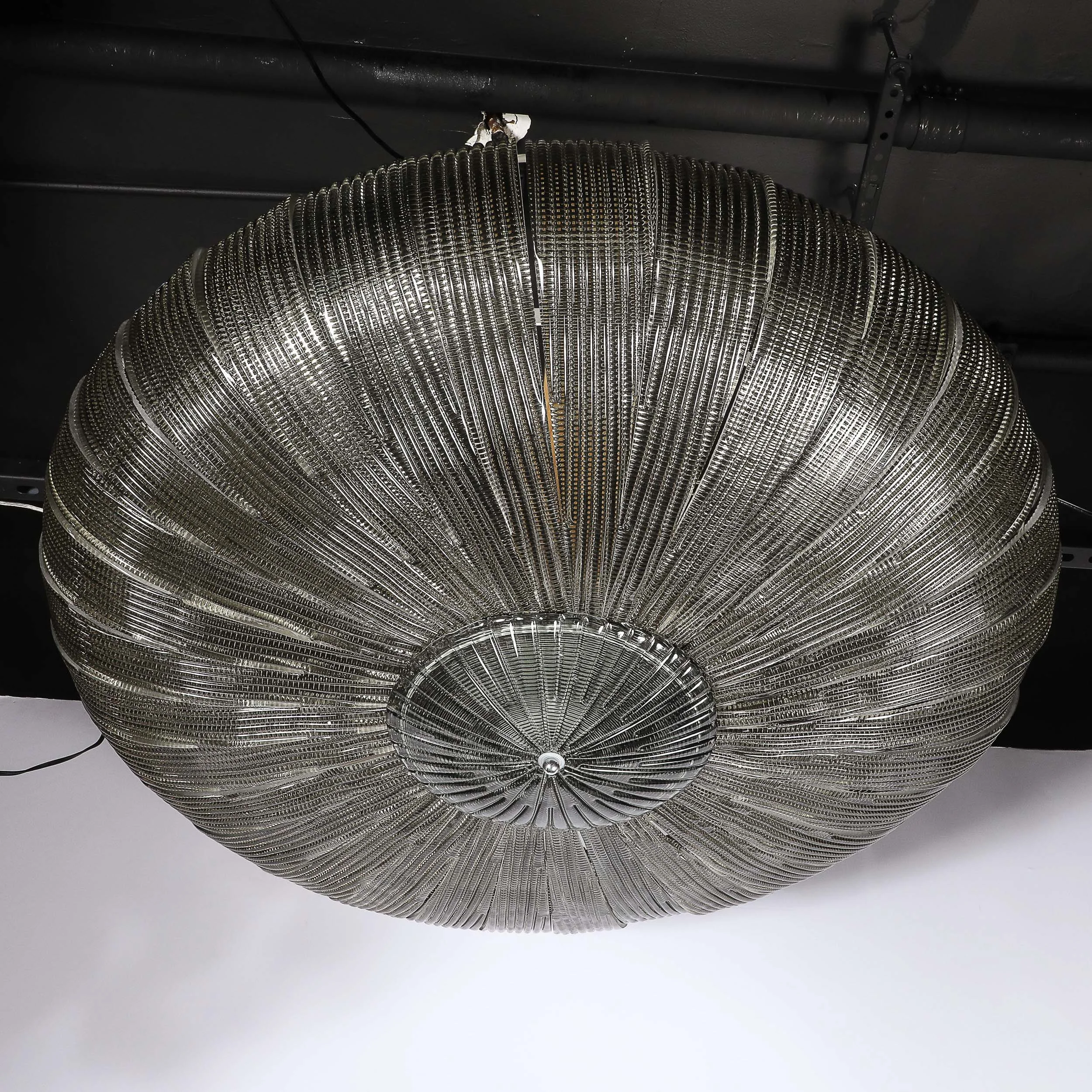 Monumental Modernist Hand-Blown Murano Reeded & Smoked Glass Flush Mount - High Style Deco 5.jpg