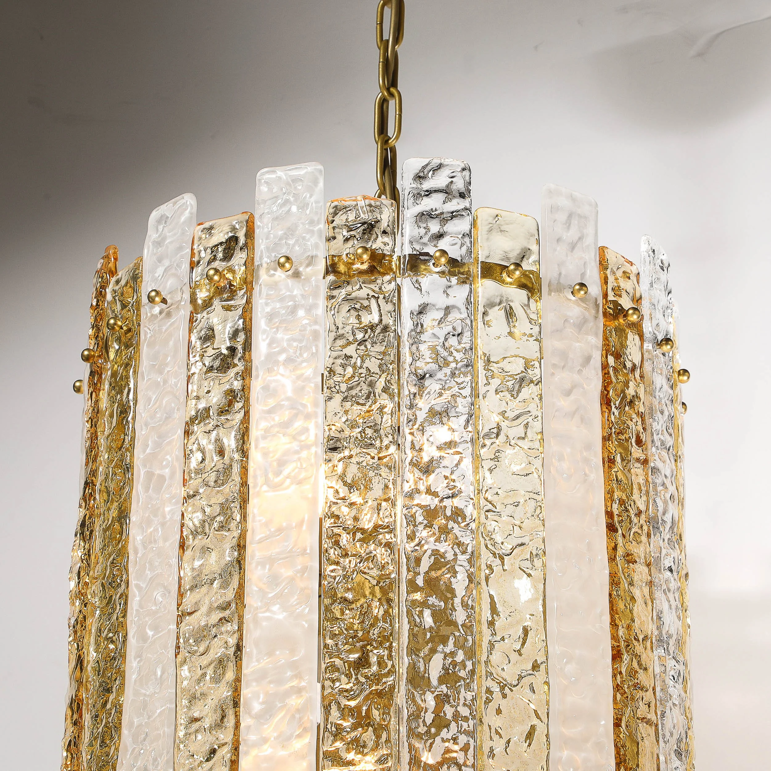 Modernist Hand-Blown Amber and Clear Murano Glass Paneled Cylindrical Chandelier - High Style Deco 9.jpg