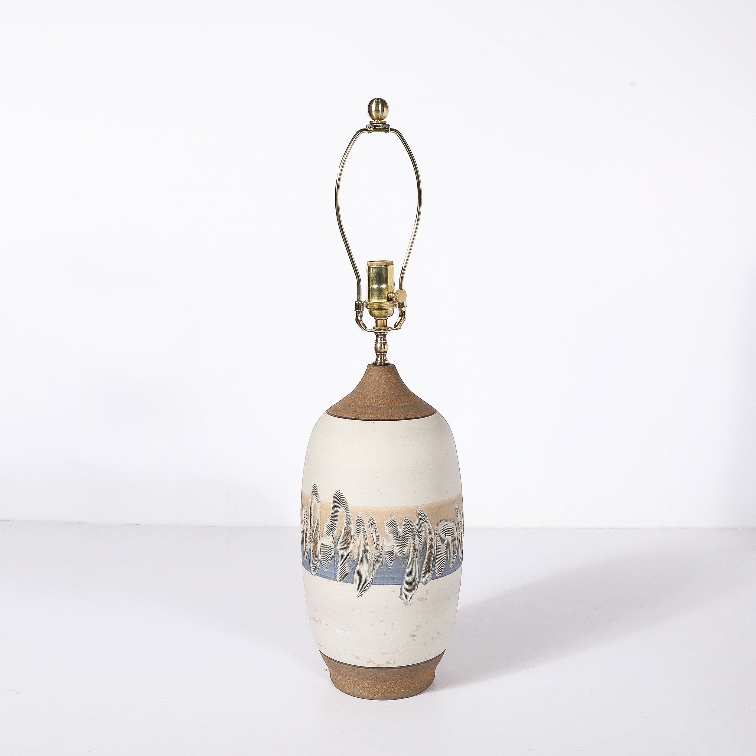 Pair of Mid-Century Modernist Off White Ceramic Table Lamps W: Banded Detailing - High Style Deco 14.jpg