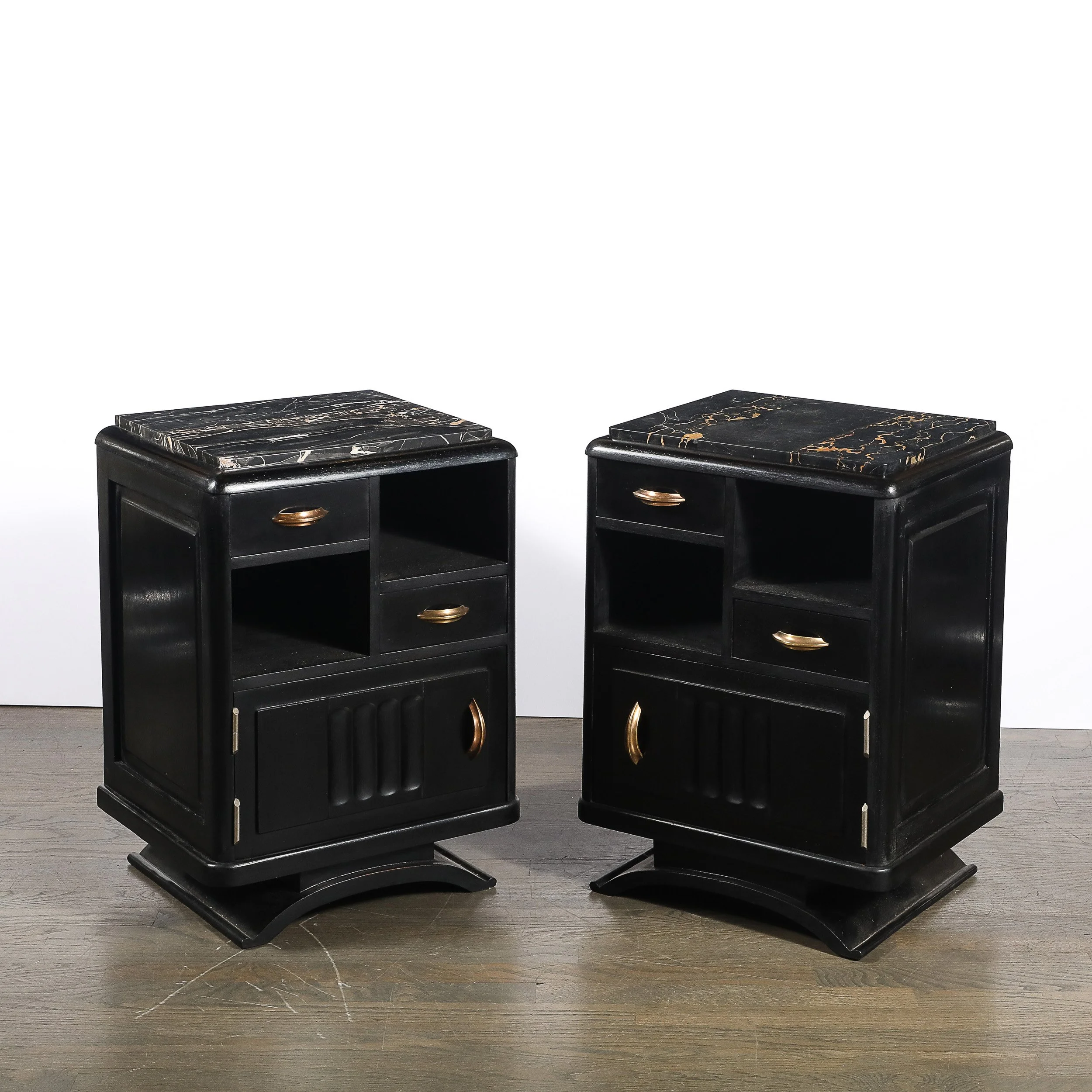 Art Deco Nightstands in Ebonized Walnut with Porto Marble Tops Bronze Pulls - High Style Deco 5.jpg