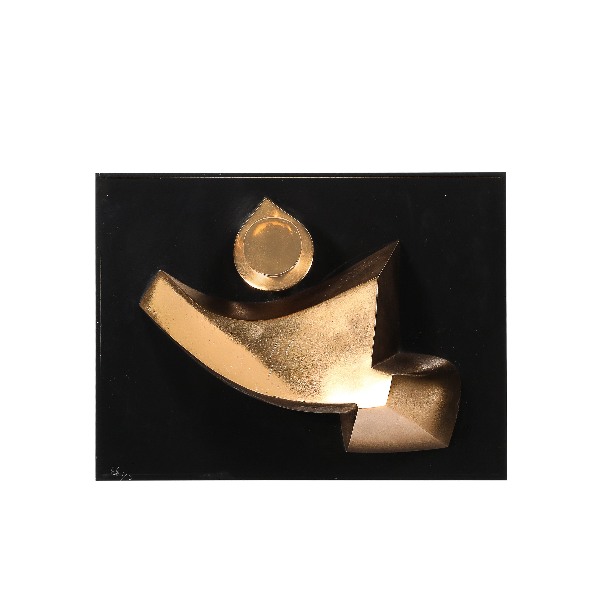 Midcentury Geometric Abstract Wall Sculpture in Gilt Bronze signed Emile Gilioli - High Style Deco.jpg