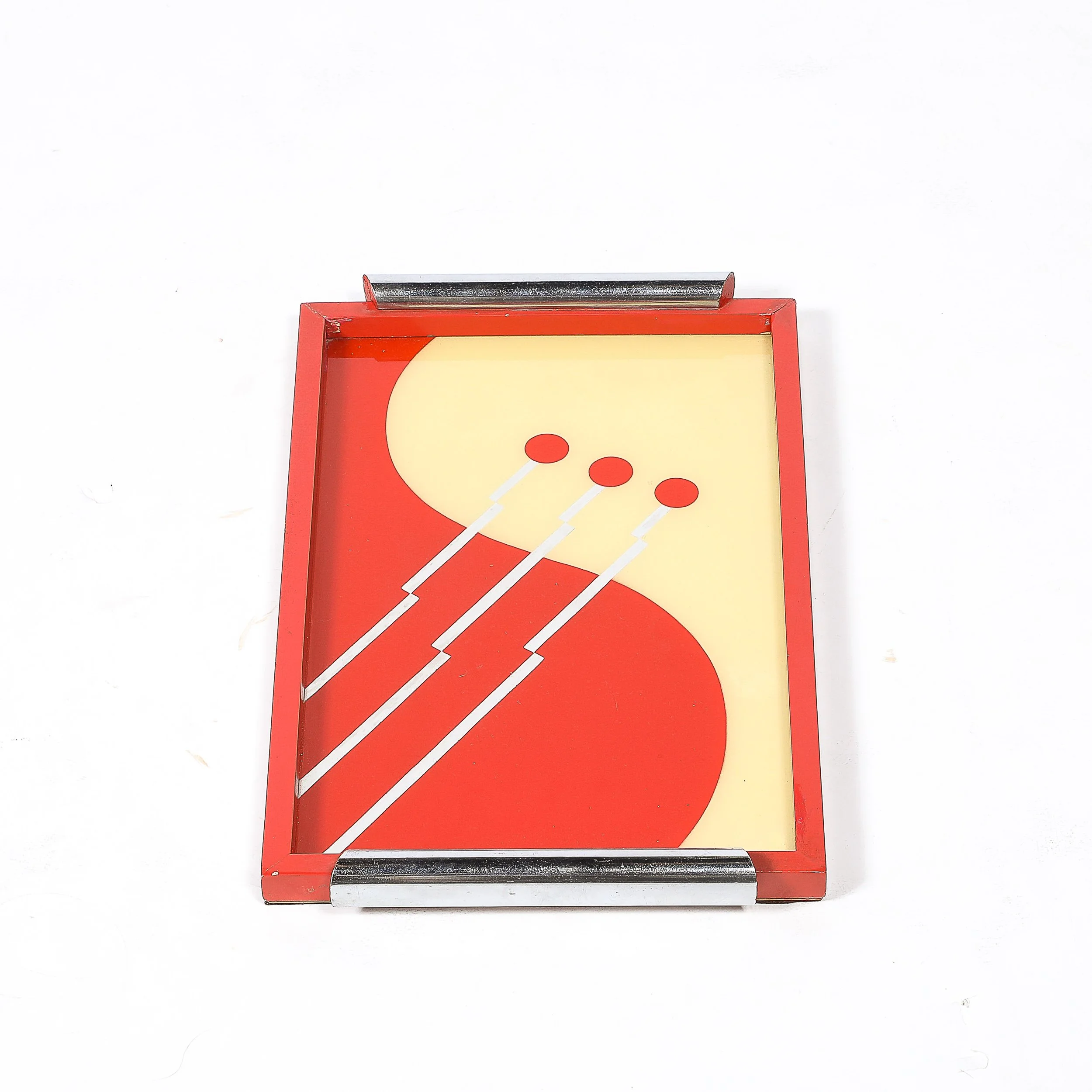 Art Deco Eglomise Graphic Geometric Detailed Tray in Vermillion Red & Yellow - High Style Deco 11.jpg