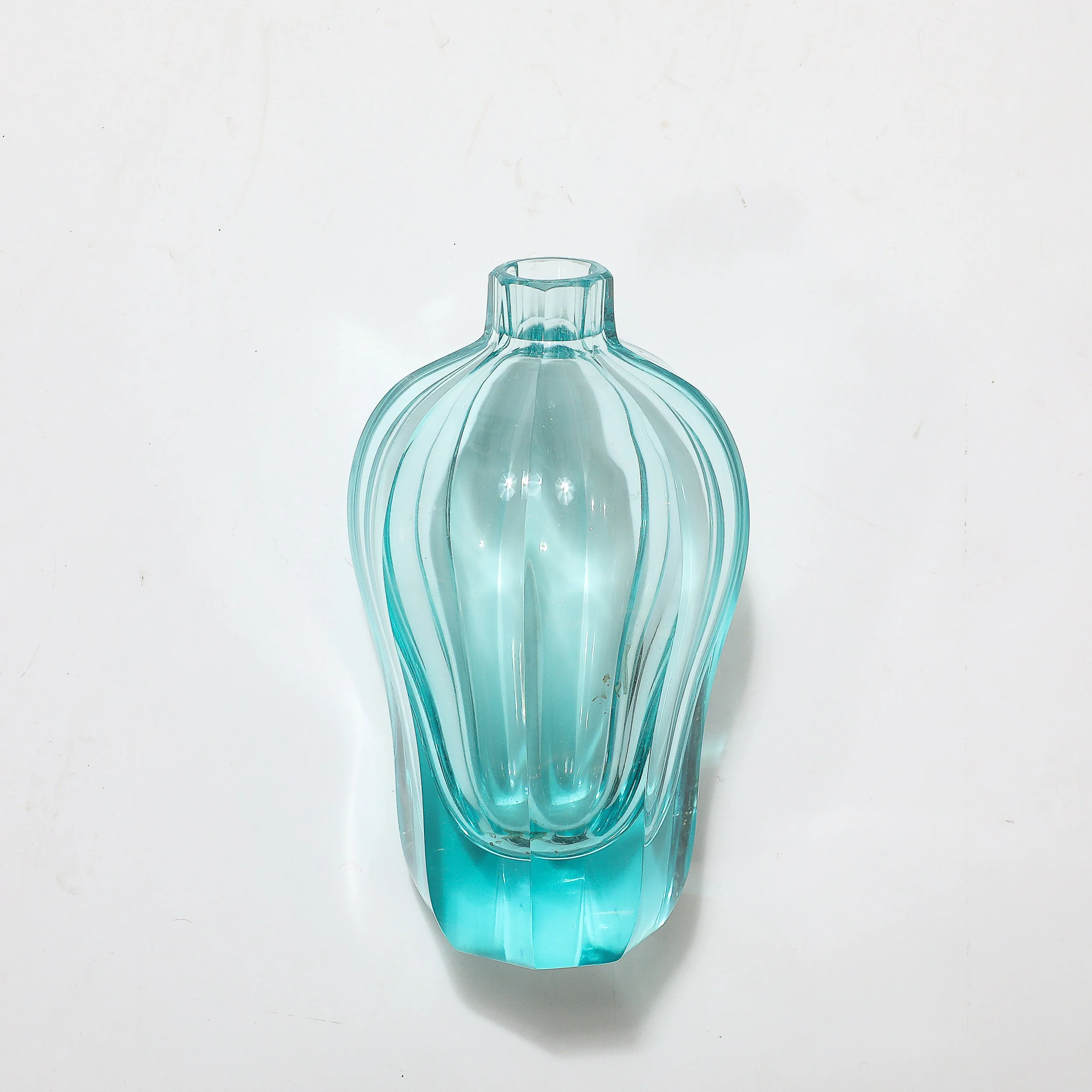 Art Deco Faceted Cut Crystal Vase in Aquamarine Hue signed Moser - High Style Deco 16.jpg