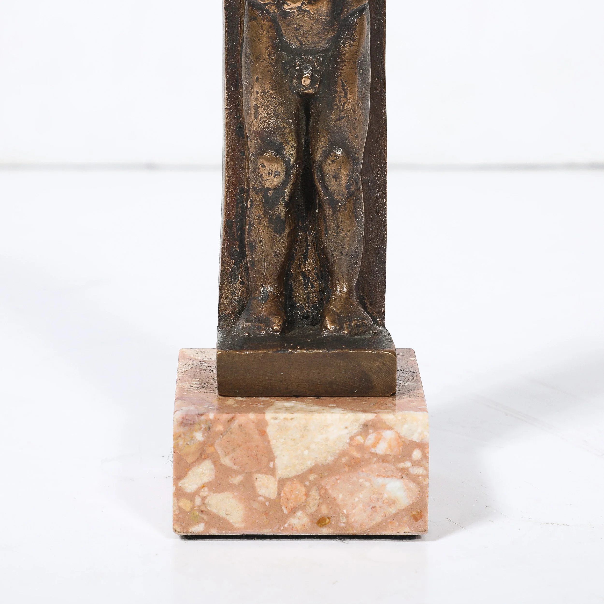 Art Deco Bronze Telamon Sculpture on Rectilinear Pink Marble Base - High Style Deco 2.jpg