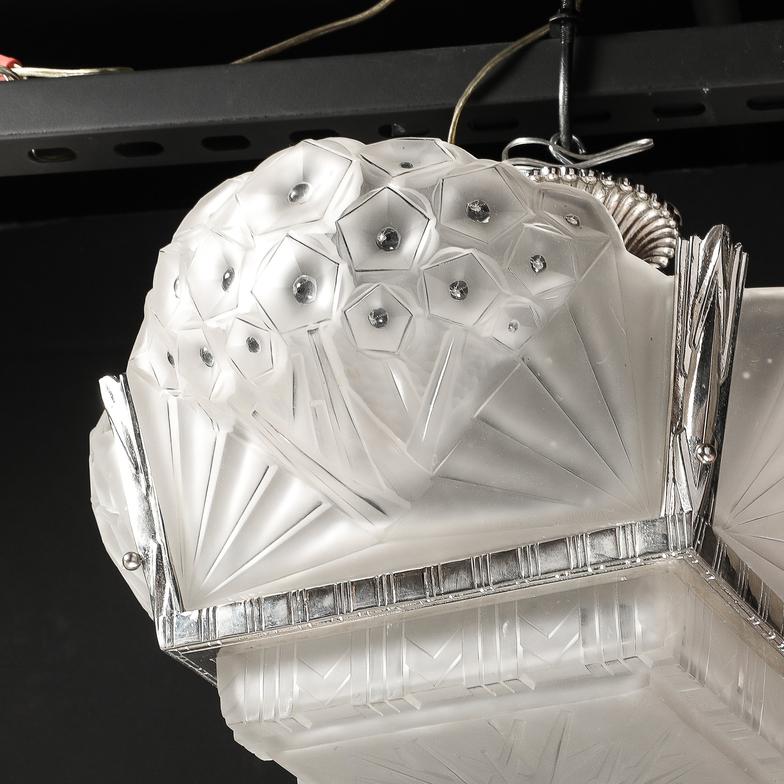 Art Deco Fractal Cubist Frosted Glass & Bronze Chandelier signed Muller Freres - High Style Deco 14.jpg