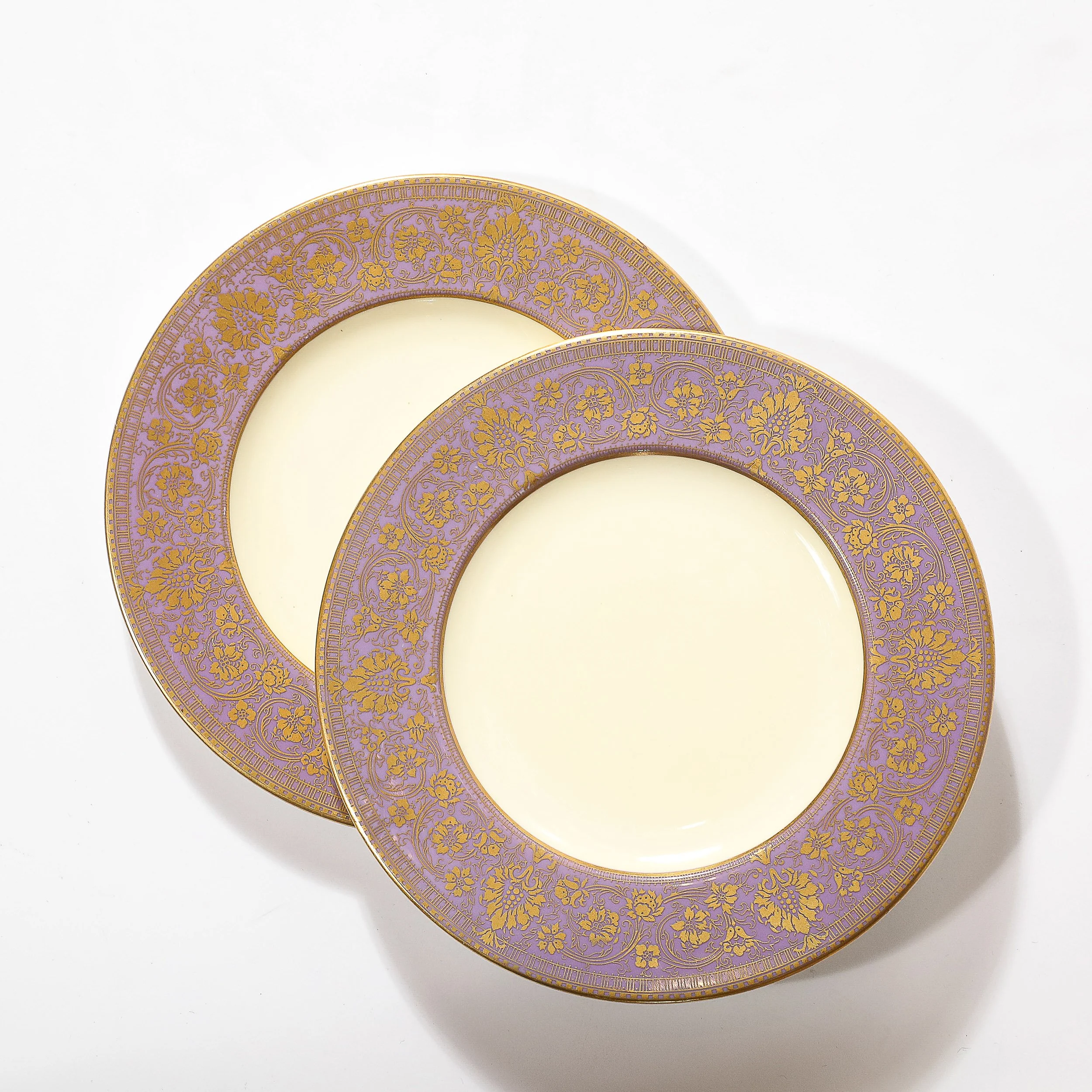 Set of 12 Smoked Lilac Border & Gilt Detail Porcelain Plates by Royal Worcester - High Style Deco 8.jpg