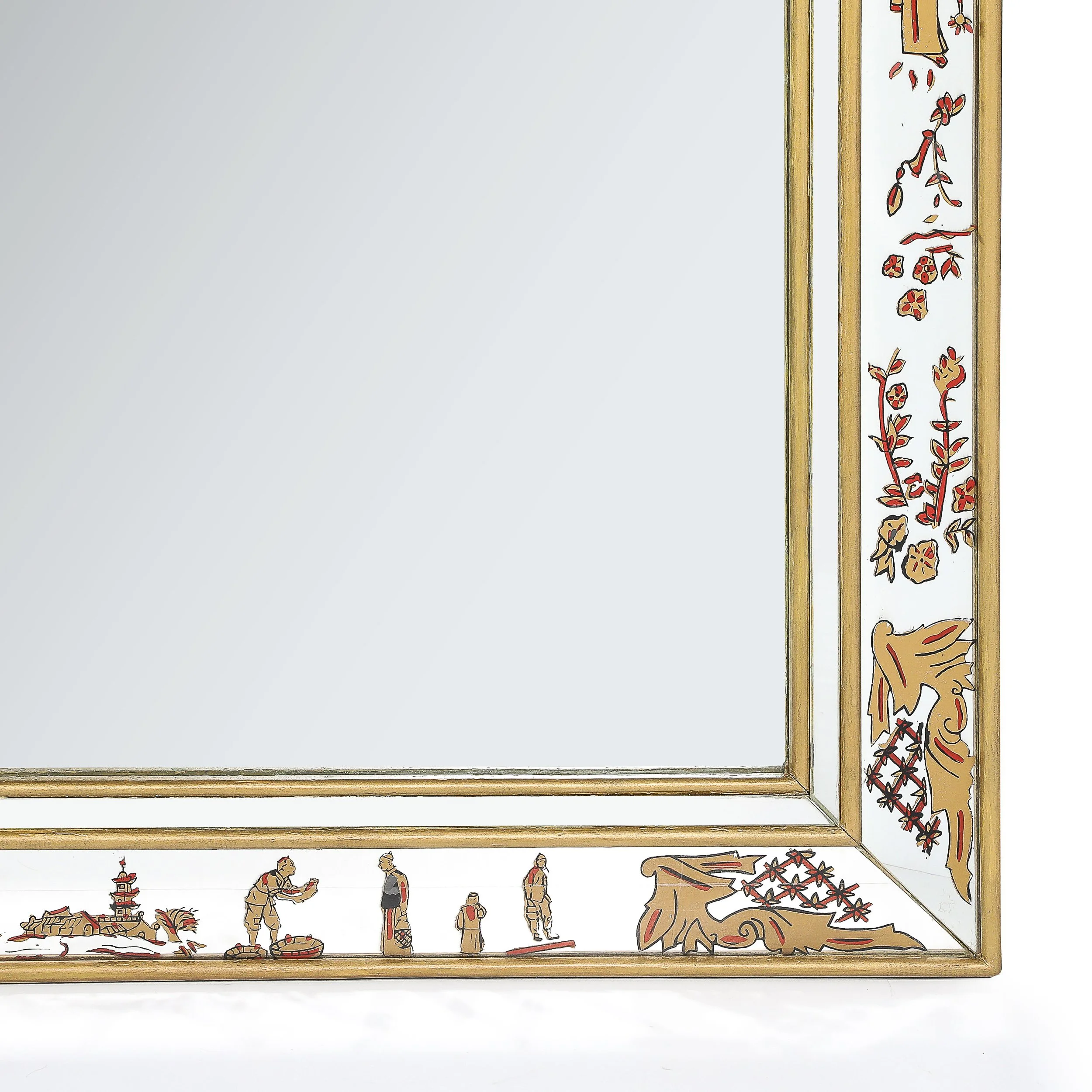 Mid-Century Modernist Eglomise & Giltwood Stylized Chinoiserie Bordered Mirror - High Style Deco 3.jpg