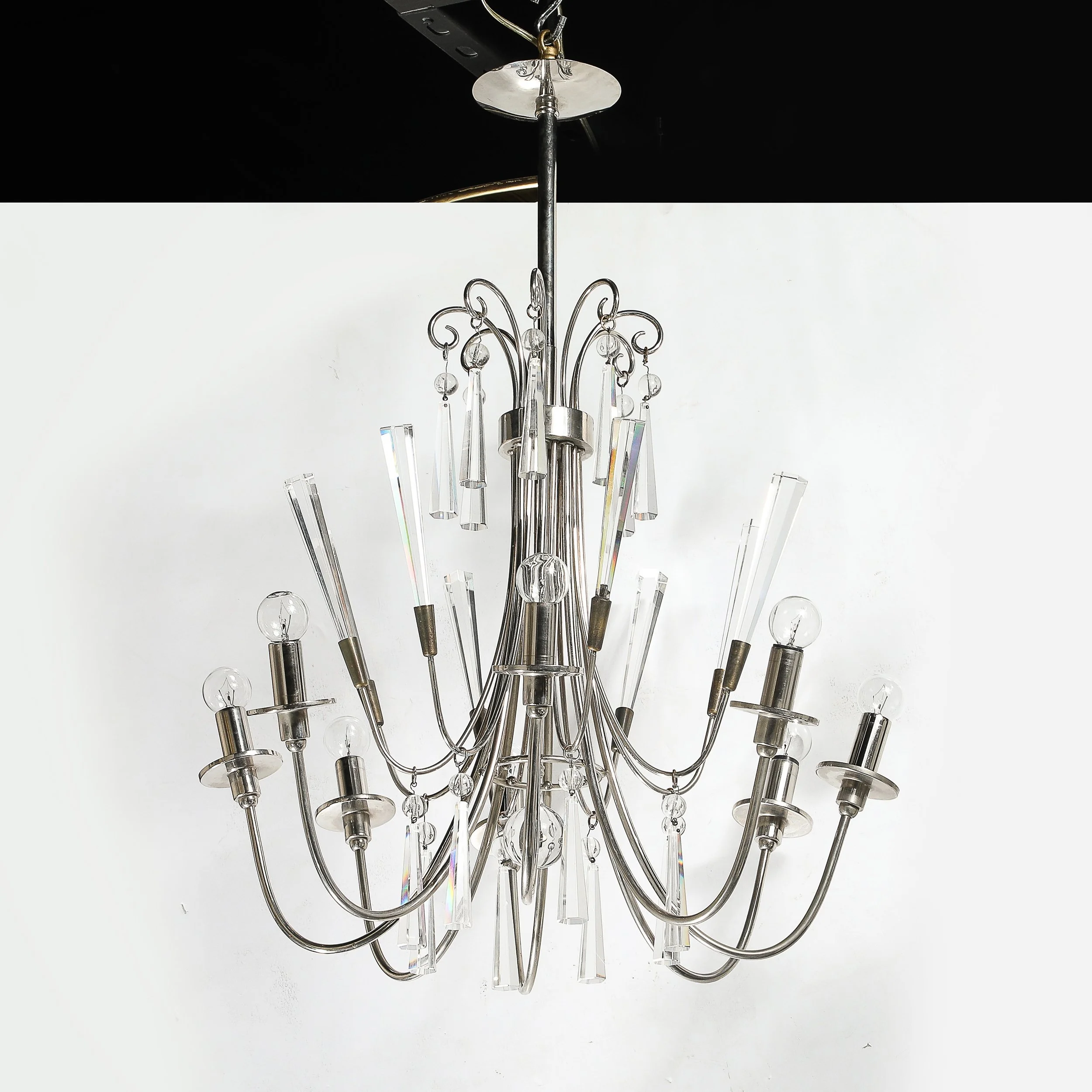 Mid-Century Modernist Eight Arm Chandelier in Cut Crystal & Polished Nickel - High Style Deco 6.jpg