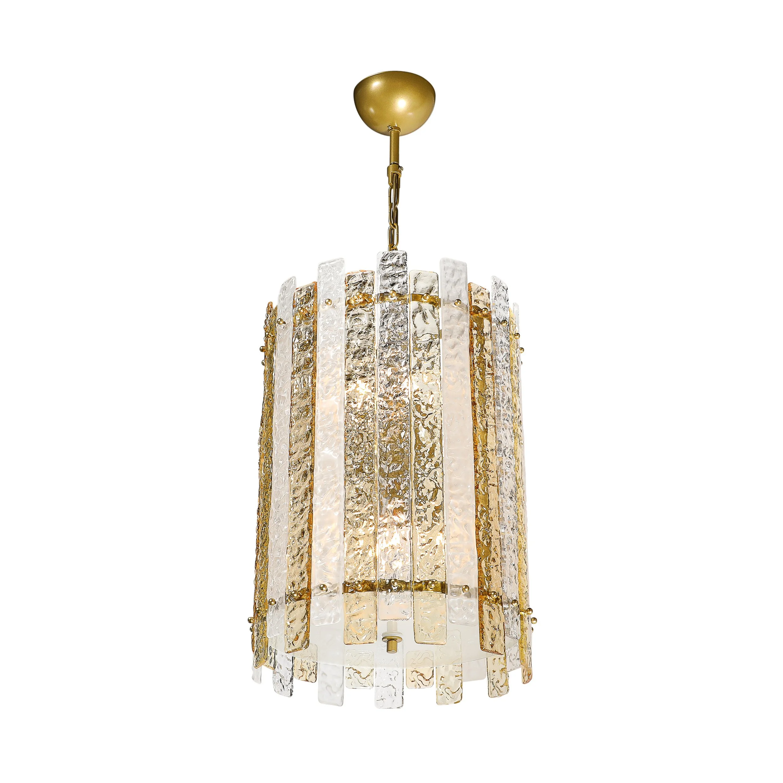 Modernist Hand-Blown Amber and Clear Murano Glass Paneled Cylindrical Chandelier - High Style Deco.jpg