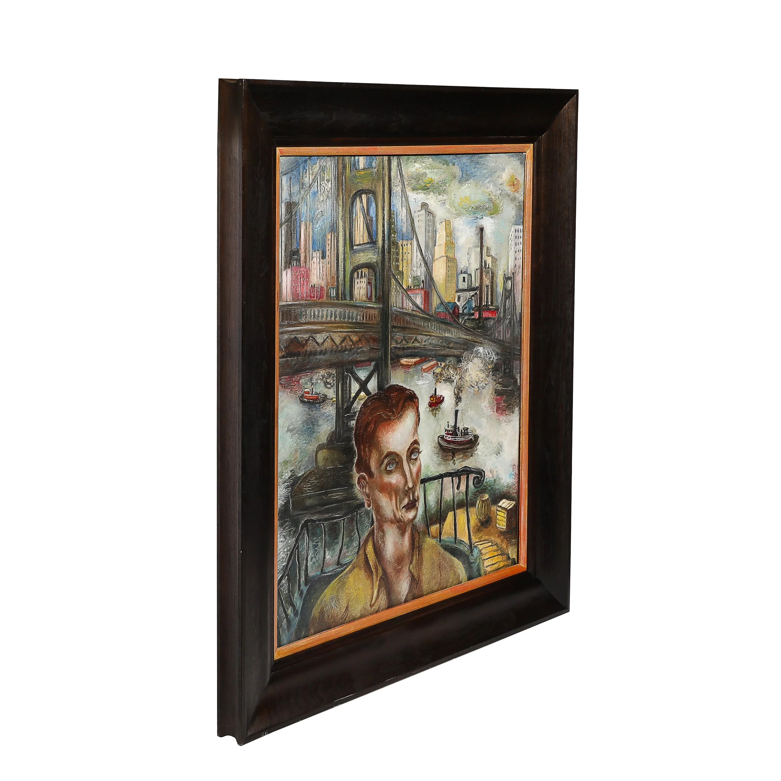 Modernist Oil on Canvas Painting "The Immigrant" signed Hida Coates Altschule - High Style Deco 15.jpg