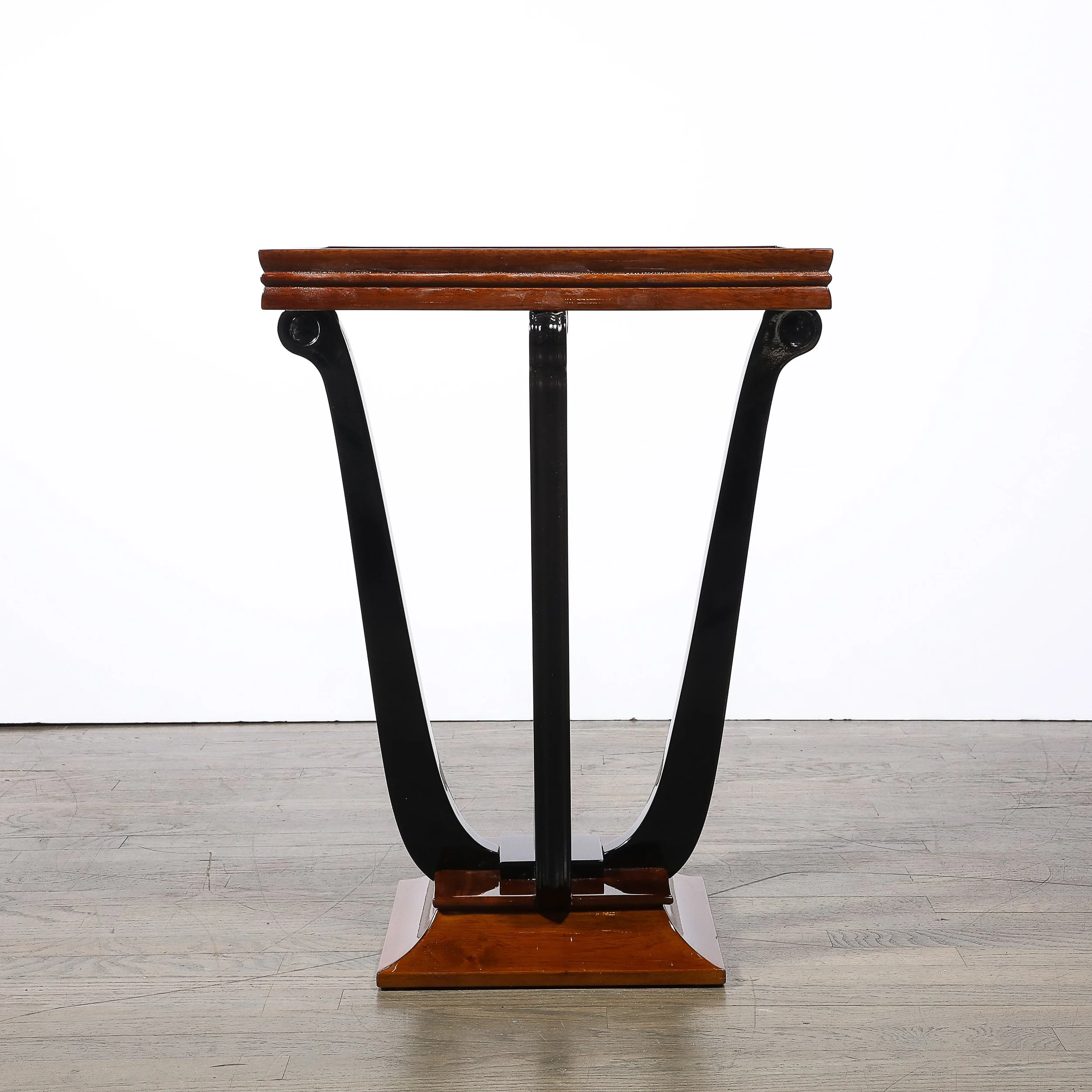 Art Deco Machine Age Square Walnut Occasional Table w: Black Mirror Glass Top - High Style Deco 10.jpg