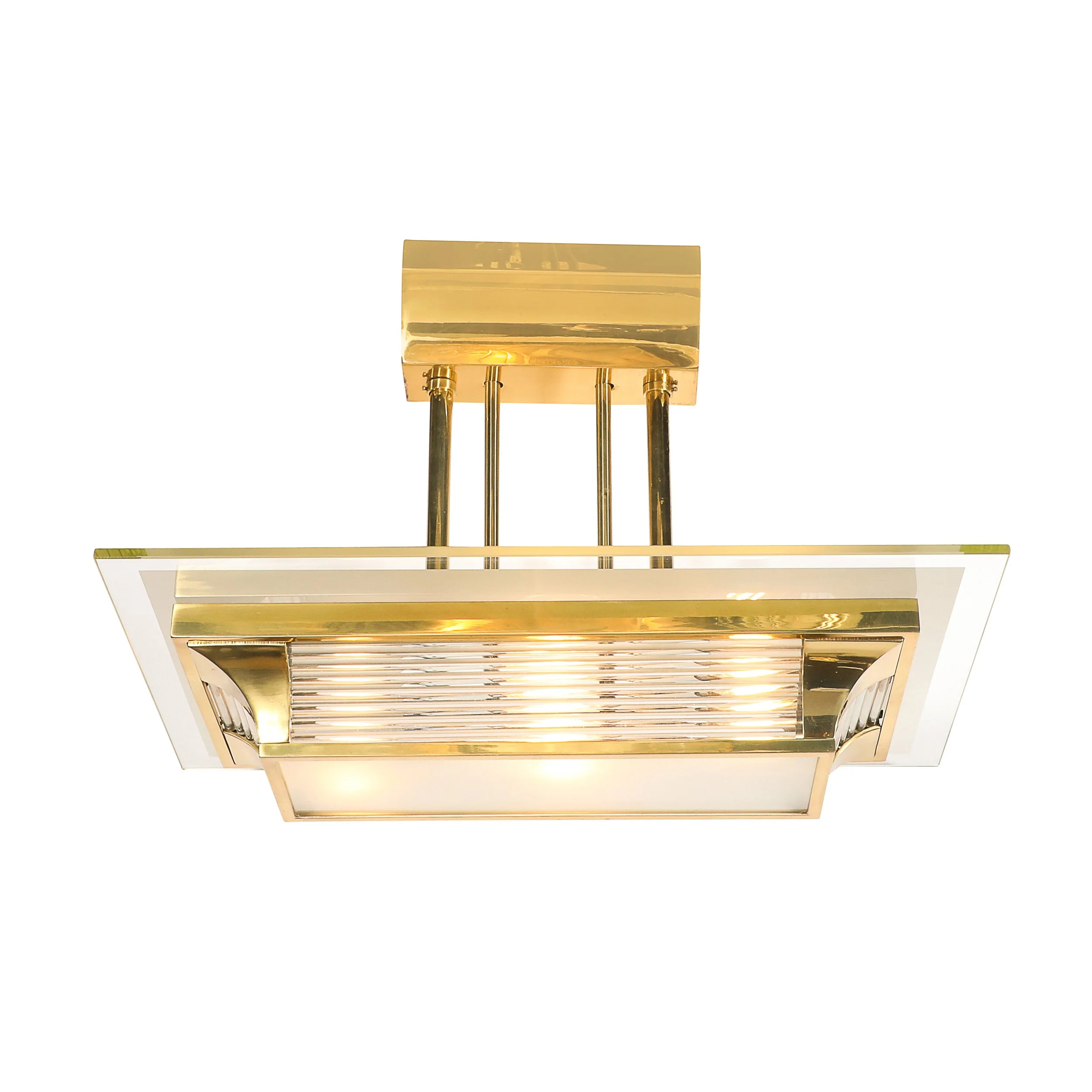 Art Deco Machine Age Polished Brass Glass Rod Chandelier by Petitot - High Style Deco 1.jpg