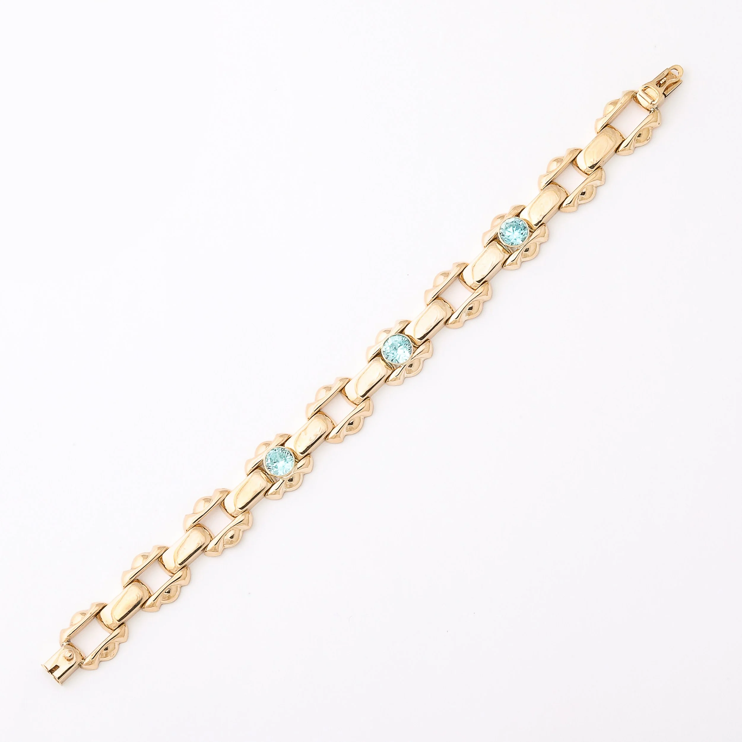 Art Deco Esemco Articulating 14k Gold Bracelet with Round Cut Aquamarines - High Style Deco 1.jpg