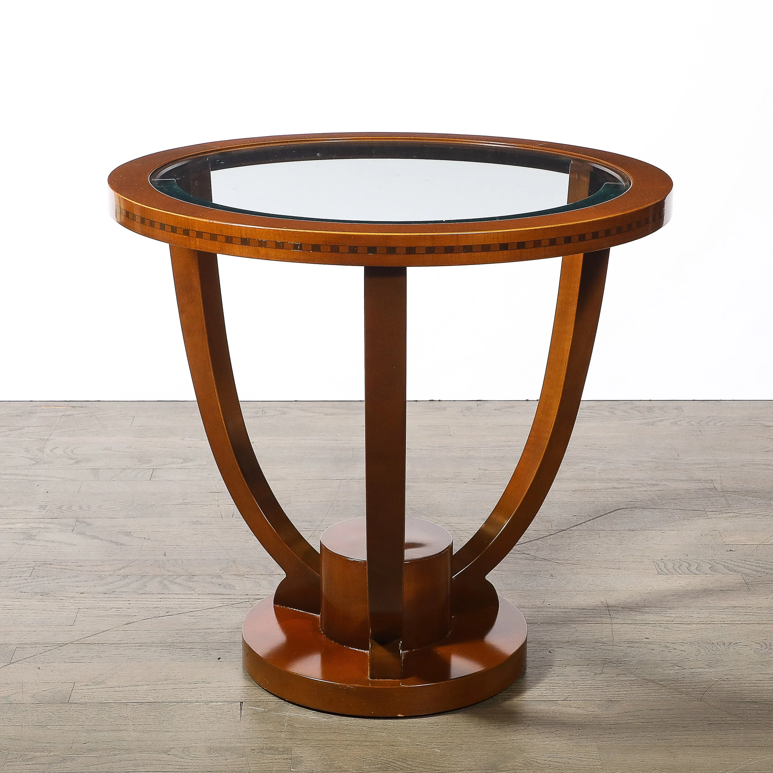Art Deco Inset Glass Top Gueridon Table in Hand-Rubbed Walnut w: Inlayed Details - High Style Deco 1.jpg