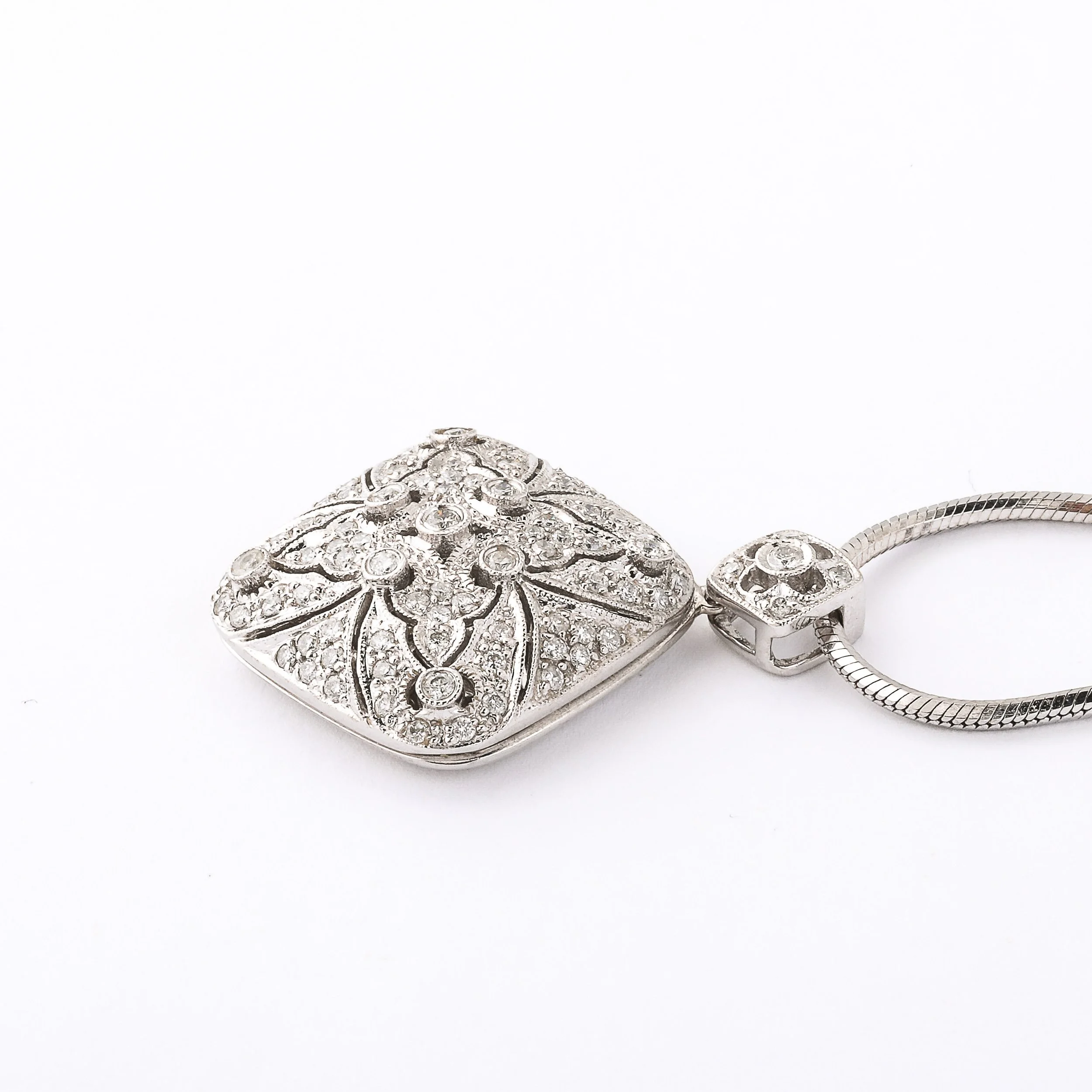 Edwardian Art Deco 14K White Gold & Pave Diamond Locket Pendant Necklace - High Style Deco 10.jpg