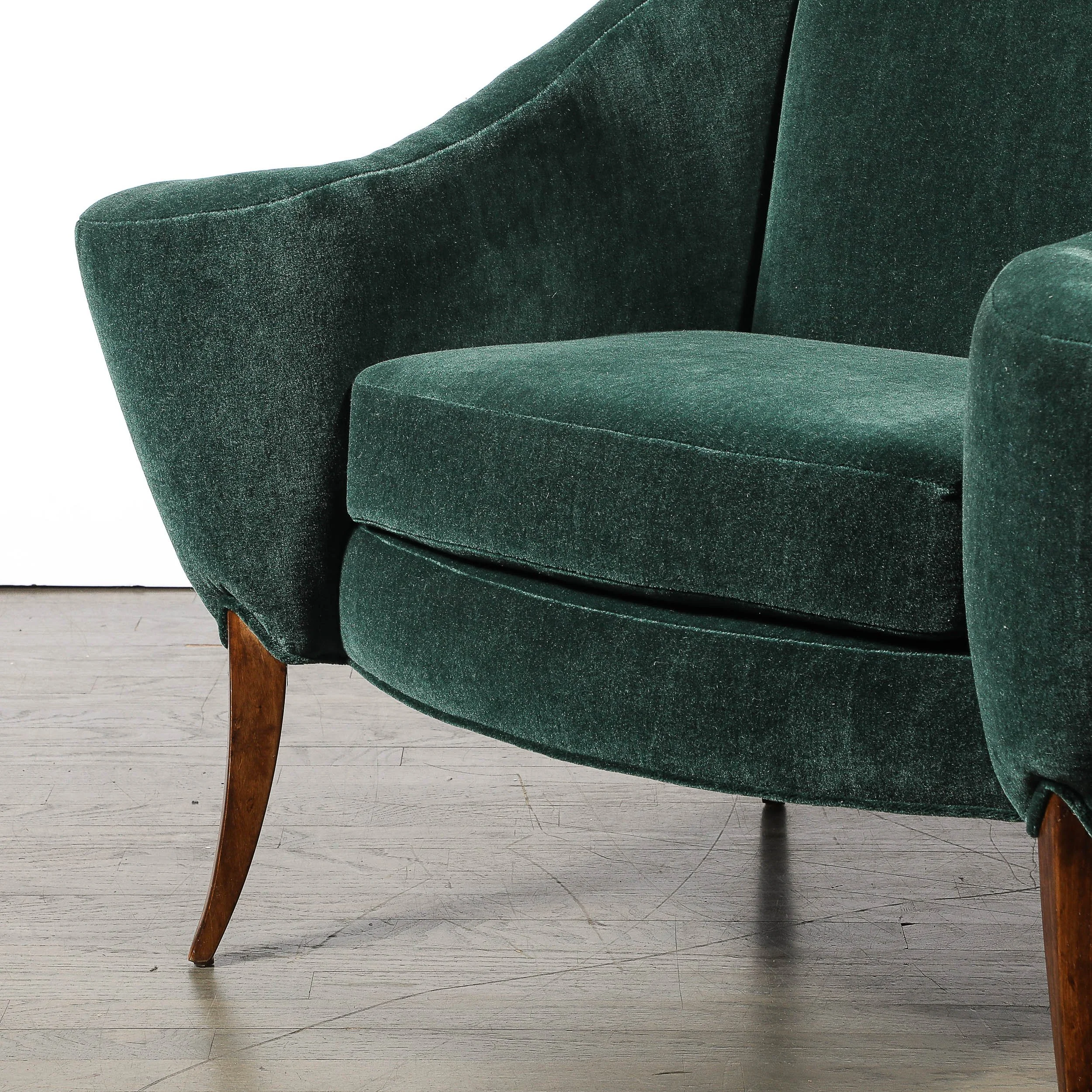 Art Deco Scroll Form Lounge Chair W: Walnut Supports in Viridian Velvet Mohair - High Style Deco 6.jpg