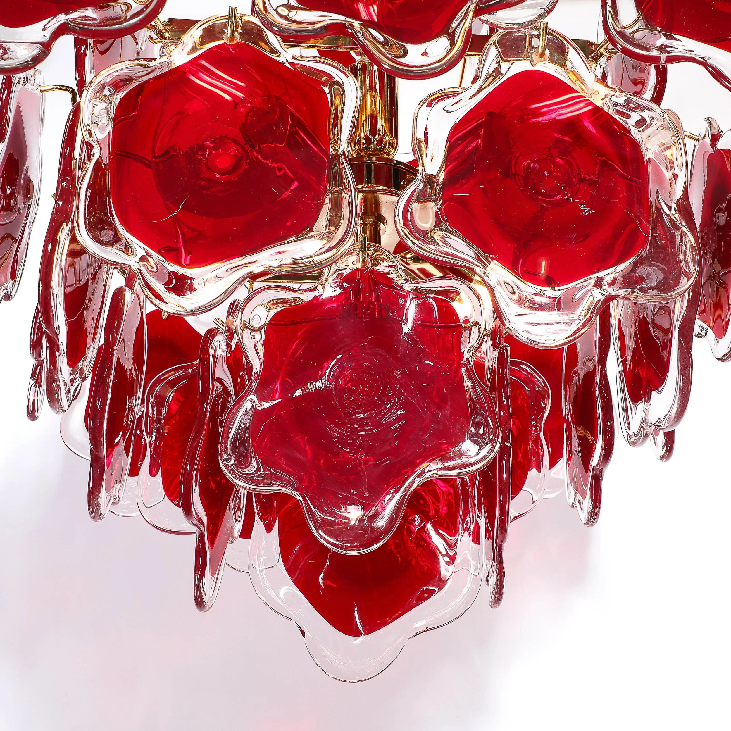 Modernist Hand-Blown Ruby Murano Glass Pagoda Form Organic Disc Chandelier - High Style Deco 9.jpg