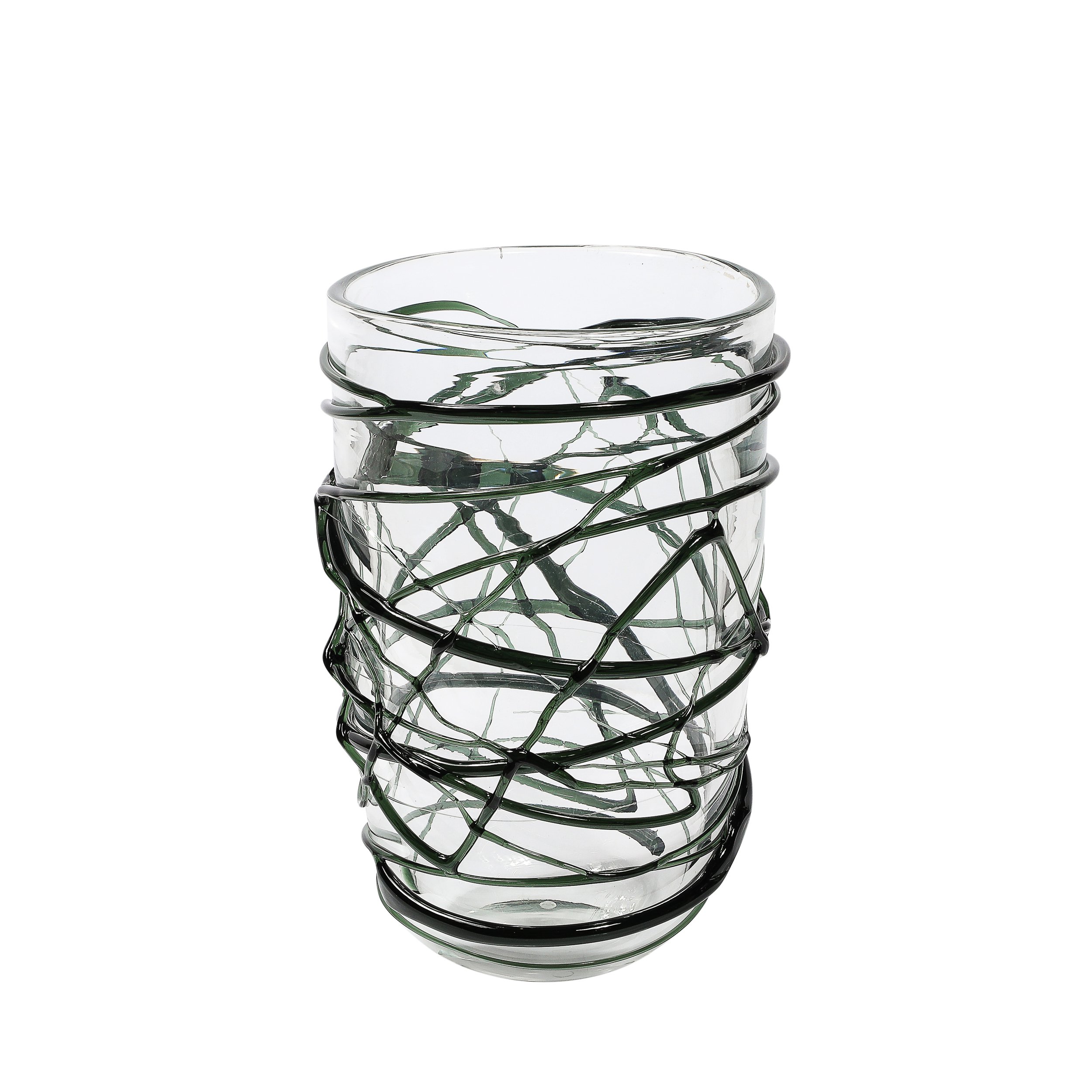 Hand-Blown Murano Glass Vases with Organic Viridian Green Sculptural Striations - High Style Deco 2.jpg
