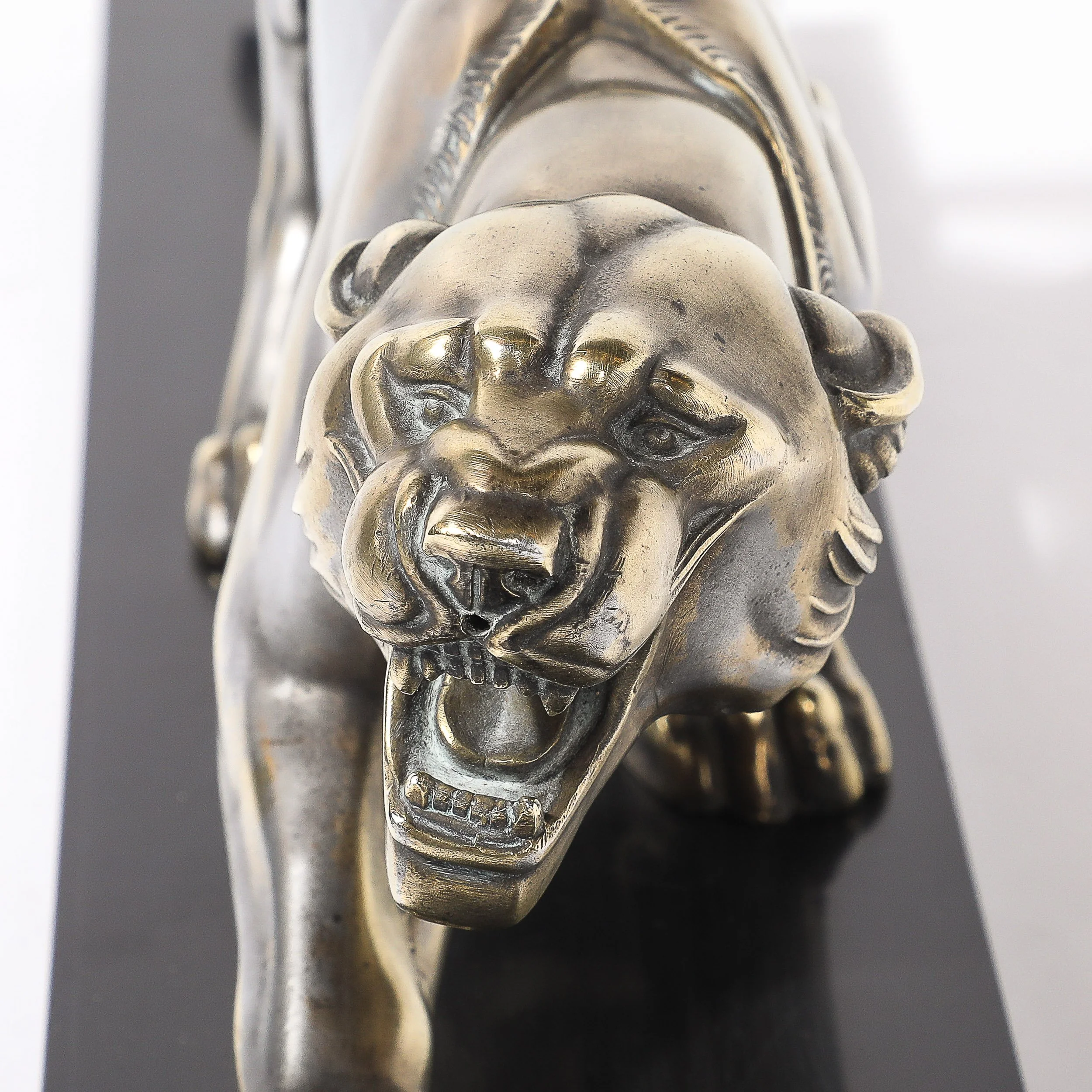 Art Deco Caste Spelter Lion Sculpture on Black Marble Base - High Style Deco 6.jpg