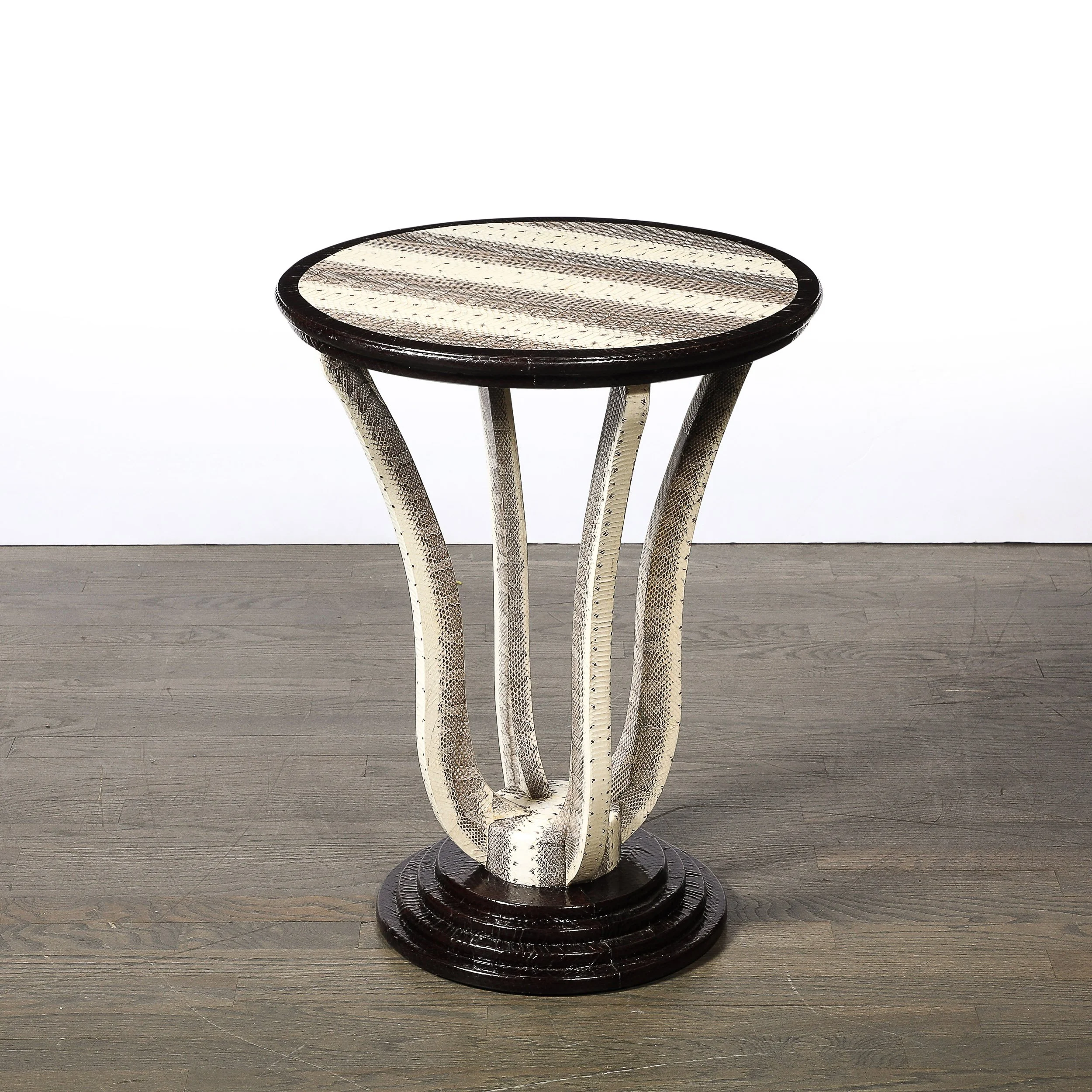 Mid-Century Gueridon Table in Python Leather with Stepped Base by Karl Springer - High Style Deco 4.jpg