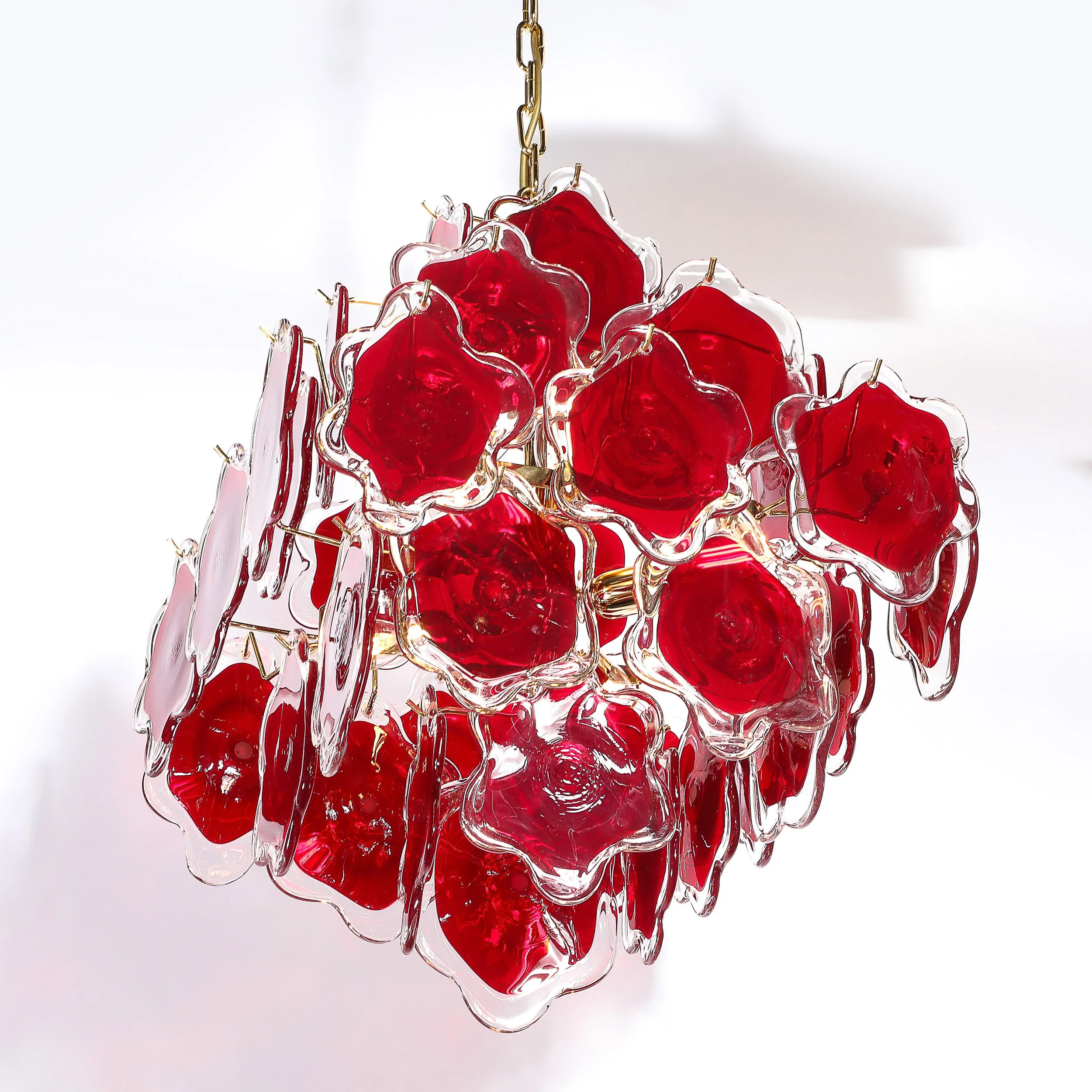 Modernist Hand-Blown Ruby Murano Glass Pagoda Form Organic Disc Chandelier - High Style Deco 8.jpg