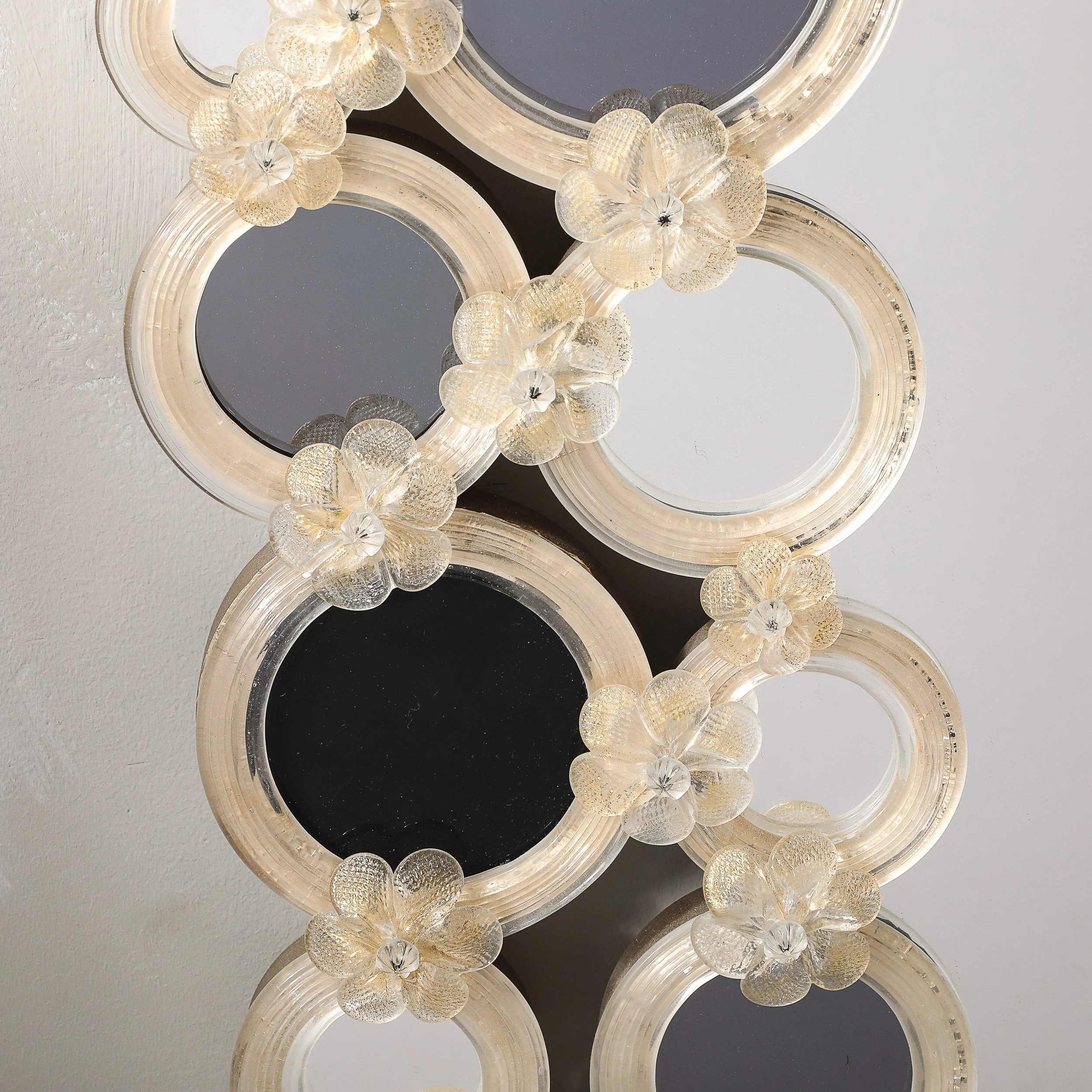 Modernist Hand-Blown Murano Glass Mirror w: Florets in 24K Gold Border Detailing - High Style Deco 11.jpg