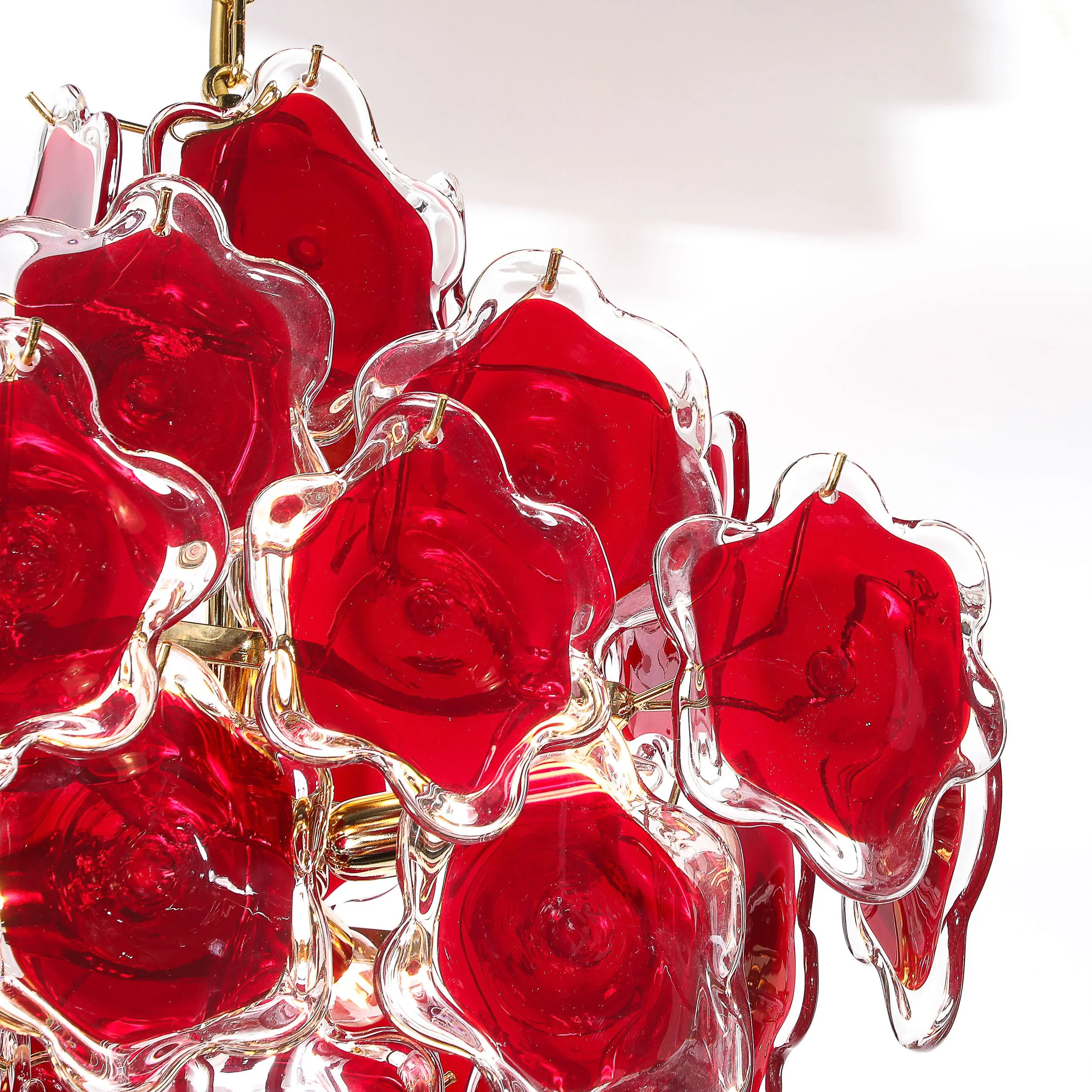 Modernist Hand-Blown Ruby Murano Glass Pagoda Form Organic Disc Chandelier - High Style Deco 7.jpg