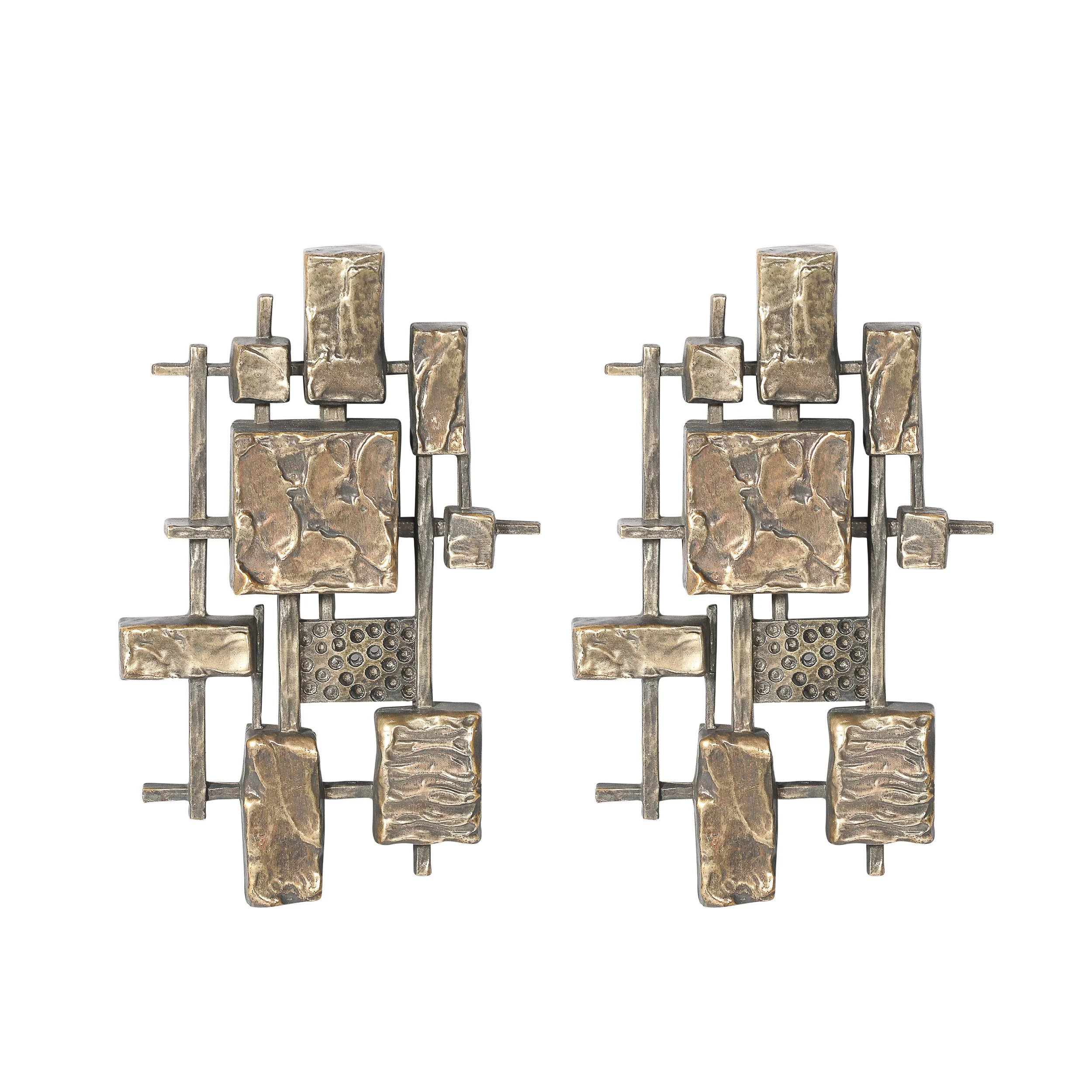 Mid-Century Brutalist Wall Sculptures in Textural Cubist Forms by Syroco - High Style Deco.jpg