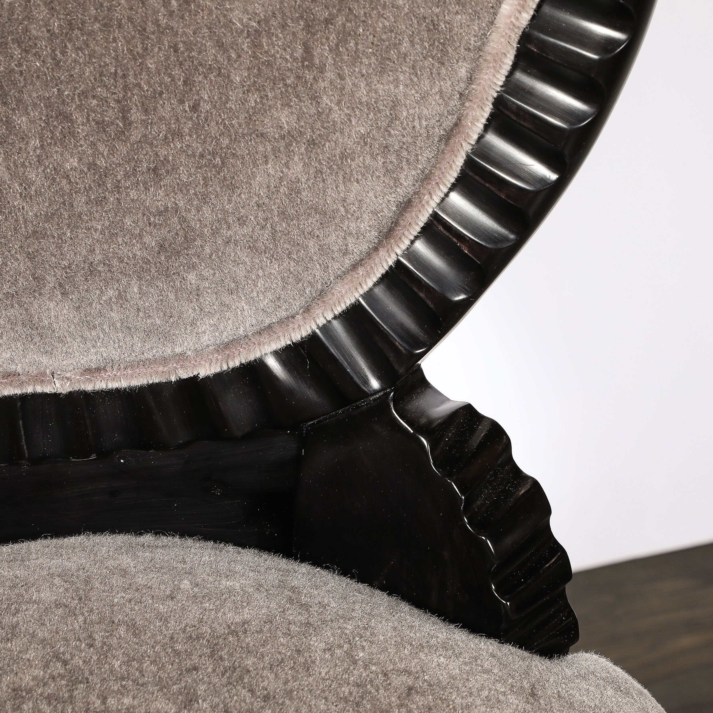 Art Deco Style Scalloped & Fluted Detailed Ebonized Walnut Swiveling Barstools - High Style Deco 17.jpg