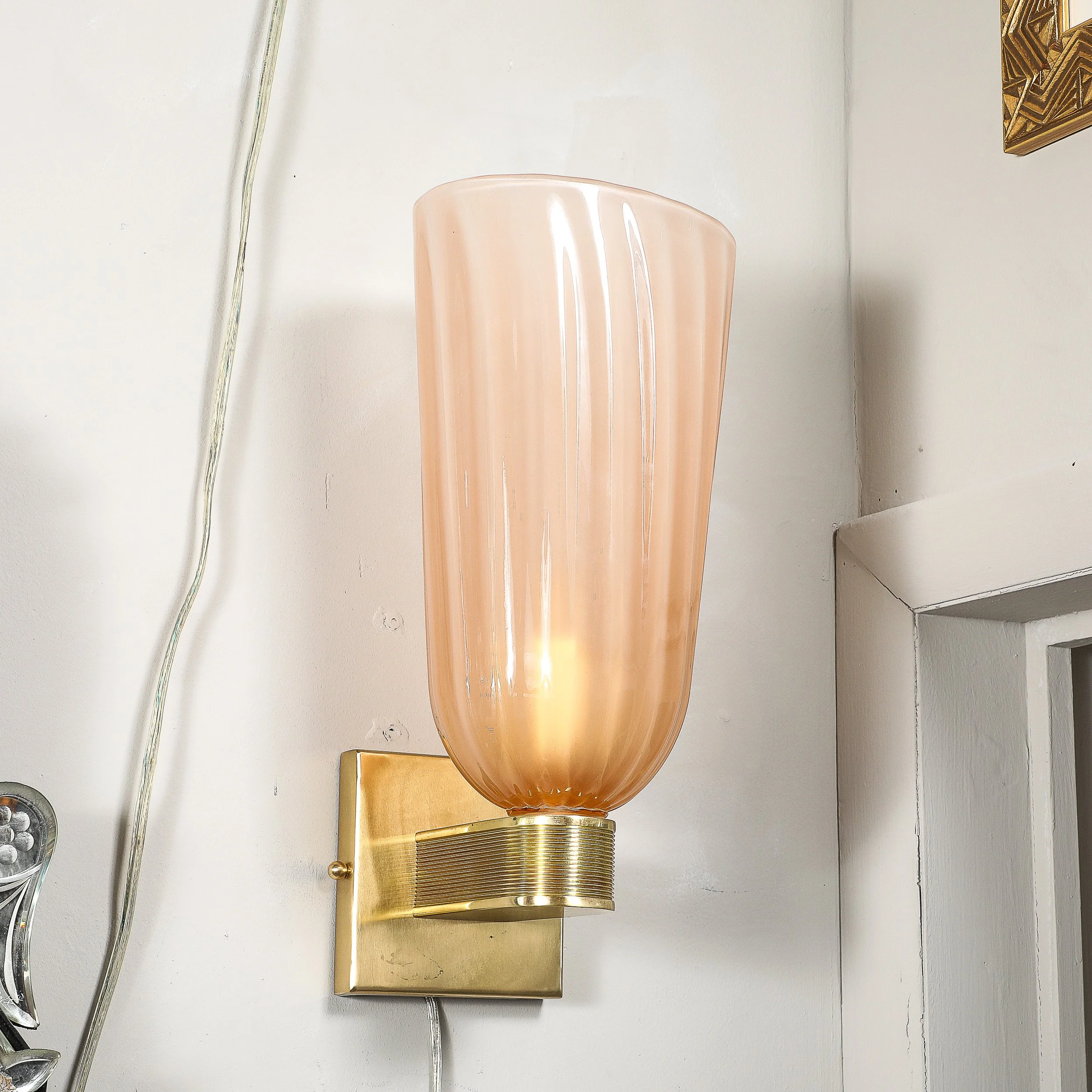 Modernist Hand-Blown Smoked Rose Murano Fluted Glass Sconces with Brass Fittings - High Style Deco 14.jpg