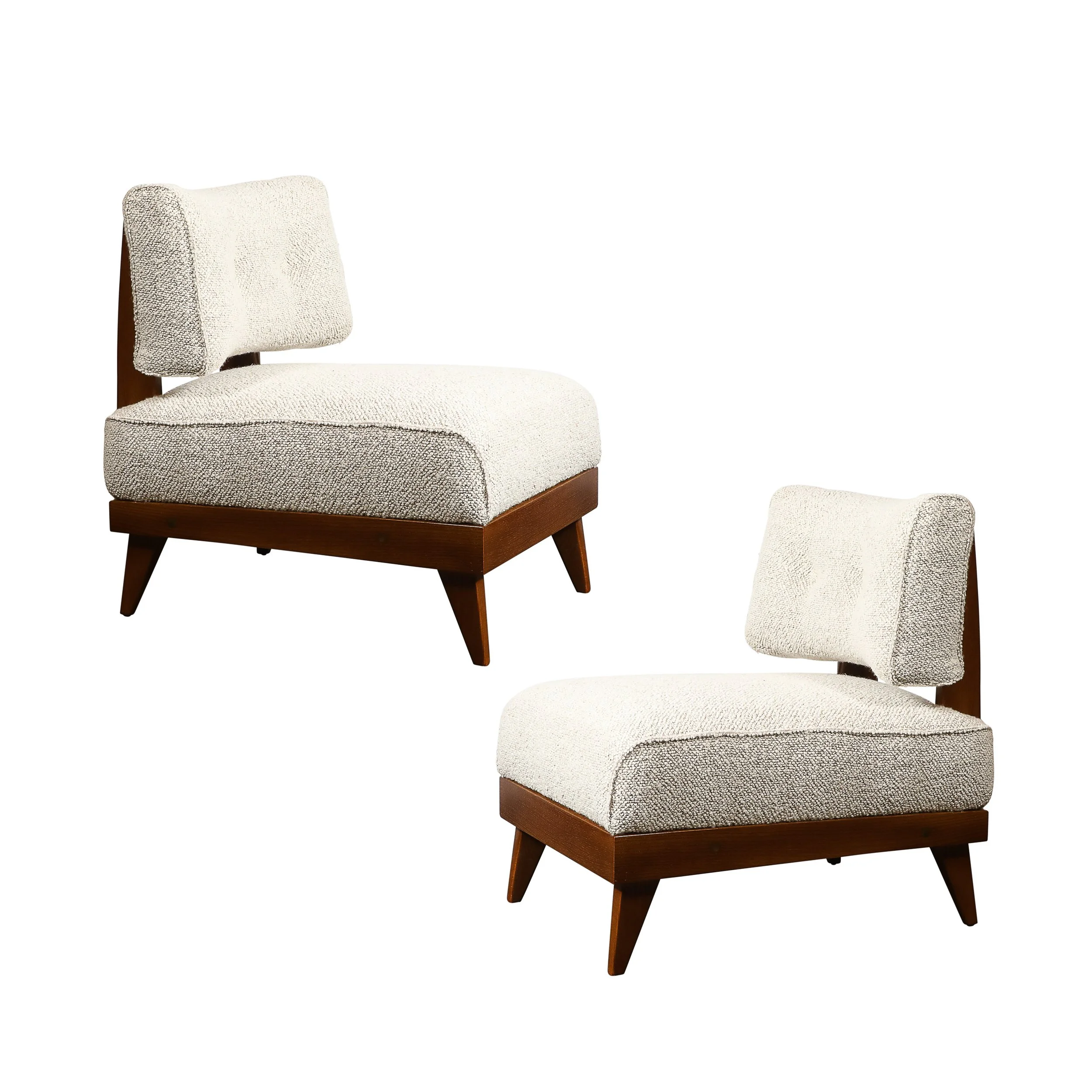Mid-Century Modernist Sculptural Oak Lounge Chairs in Off White Boucle - High Style Deco 7.jpg