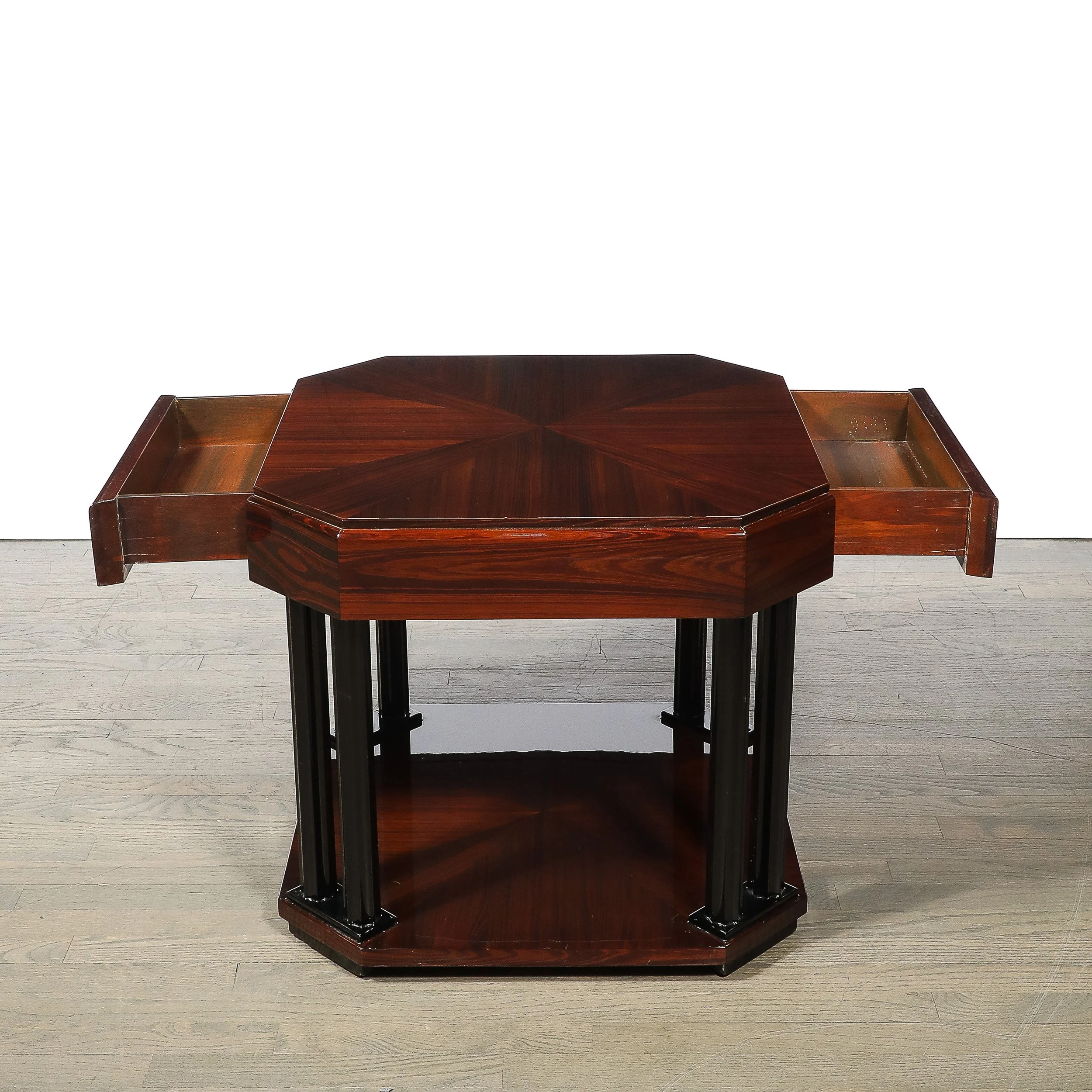 Art Deco Book-Matched Rosewood Occasional Table w: Secret Button Drawers - High Style Deco 1.jpg