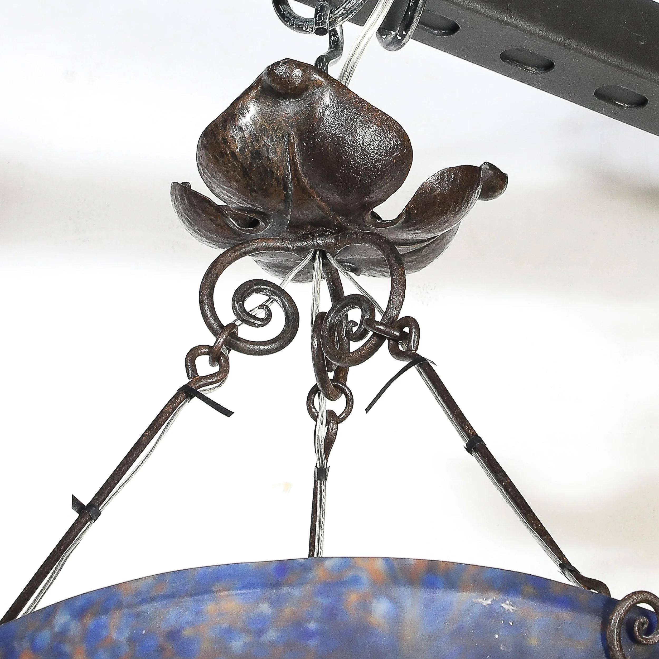 Art Deco Pâte de Verre Blue & Smoked Honey Glass Chandelier w: Leaf Form Fitting - High Style Deco 19.jpg