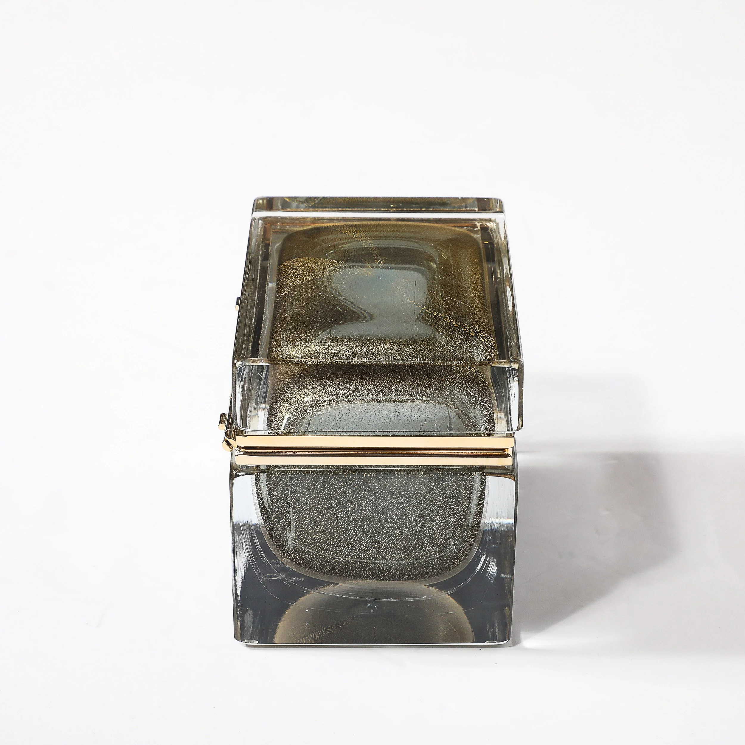 Modernist Hand-Blown Murano Glass Box in Muted Green w: 24 Karat Gold & Brass - High Style Deco 6.jpg