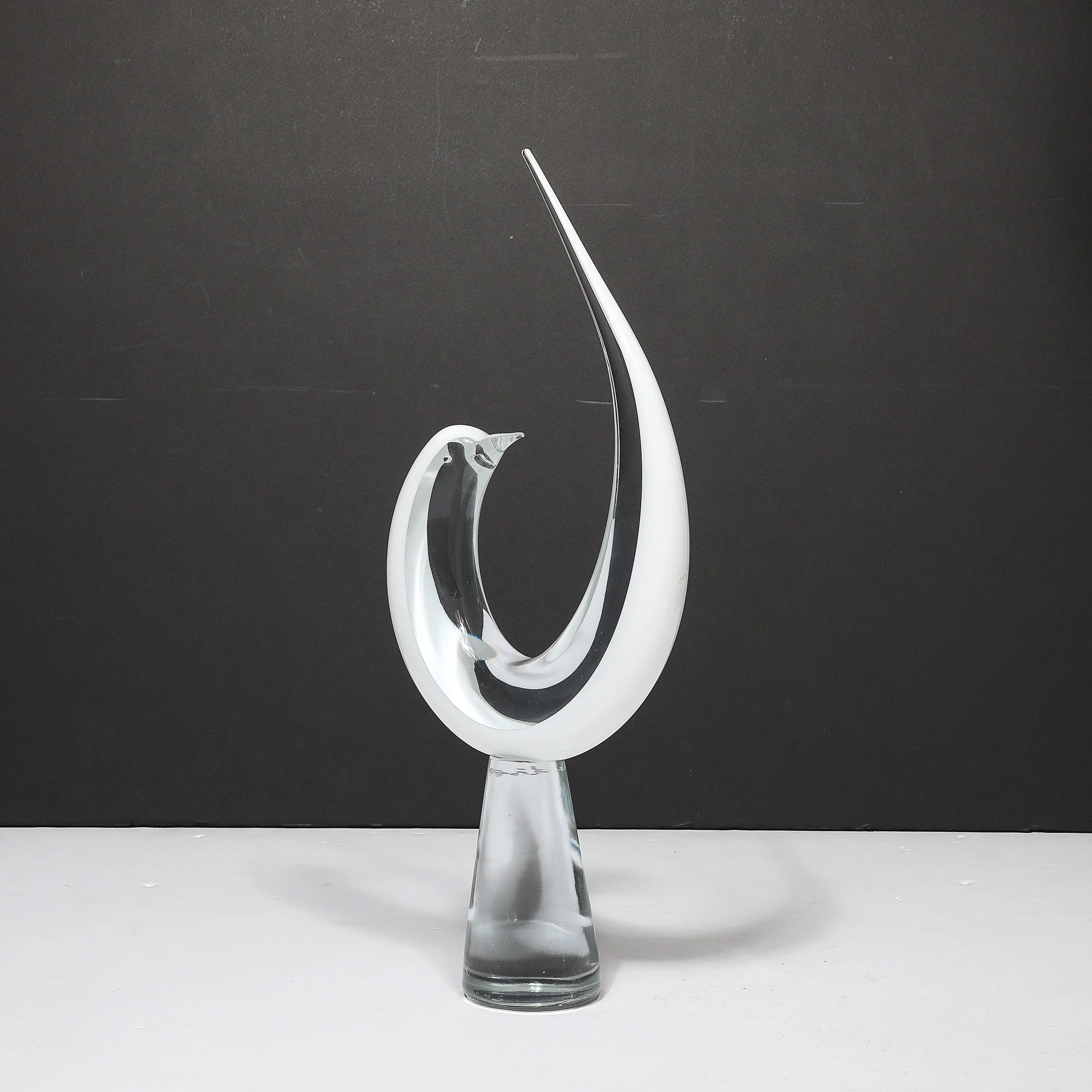 Mid-Century White & Transparent Murano Glass Bird Sculpture signed Renato Anatra - High Style Deco 17.jpg
