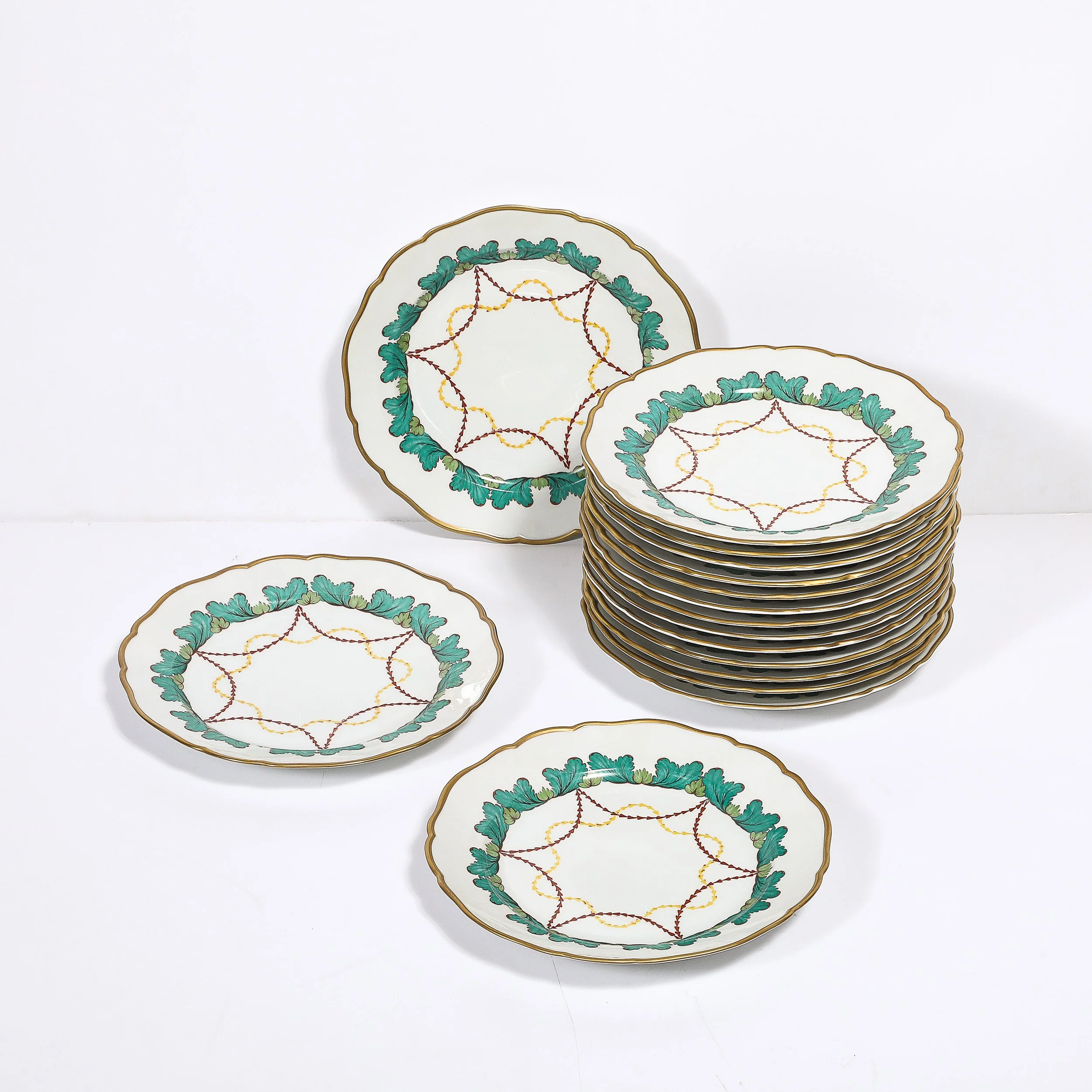 Set of 16 Turquoise & 24K Gilt Border Porcelain Dinner Plates by Hutschenreuther - High Style Deco 3.jpg