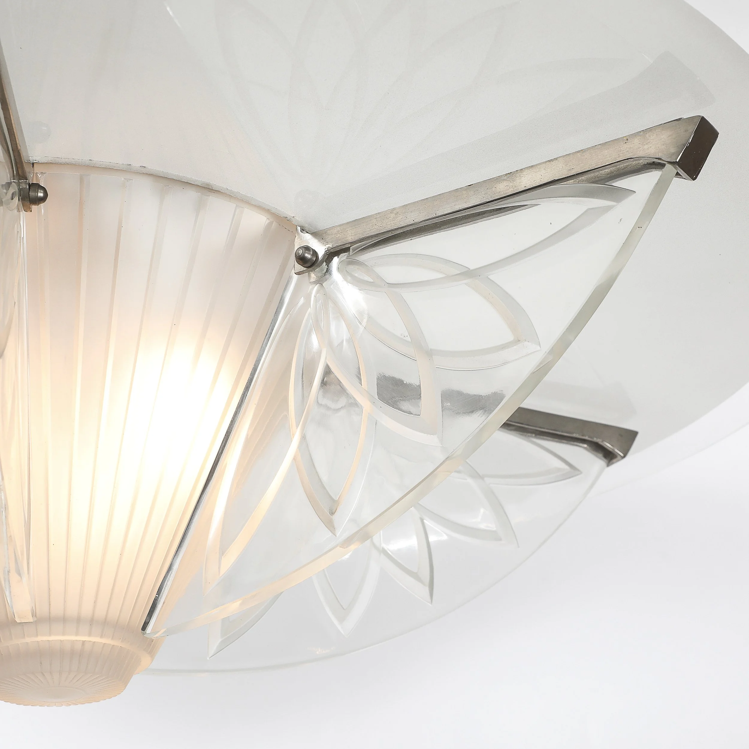 Art Deco Machine Age Frosted, Etched Glass & Nickel Chandelier by Pierre D'Avsen - High Style Deco 7.jpg