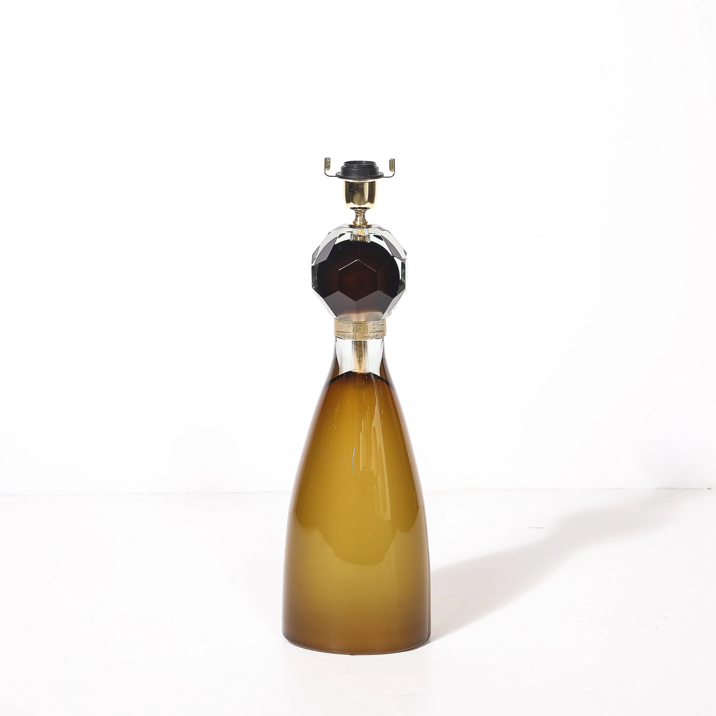 Modernist Faceted Smoked Tobacco Murano Glass Hourglass Form Table Lamps - High Style Deco 1.jpg