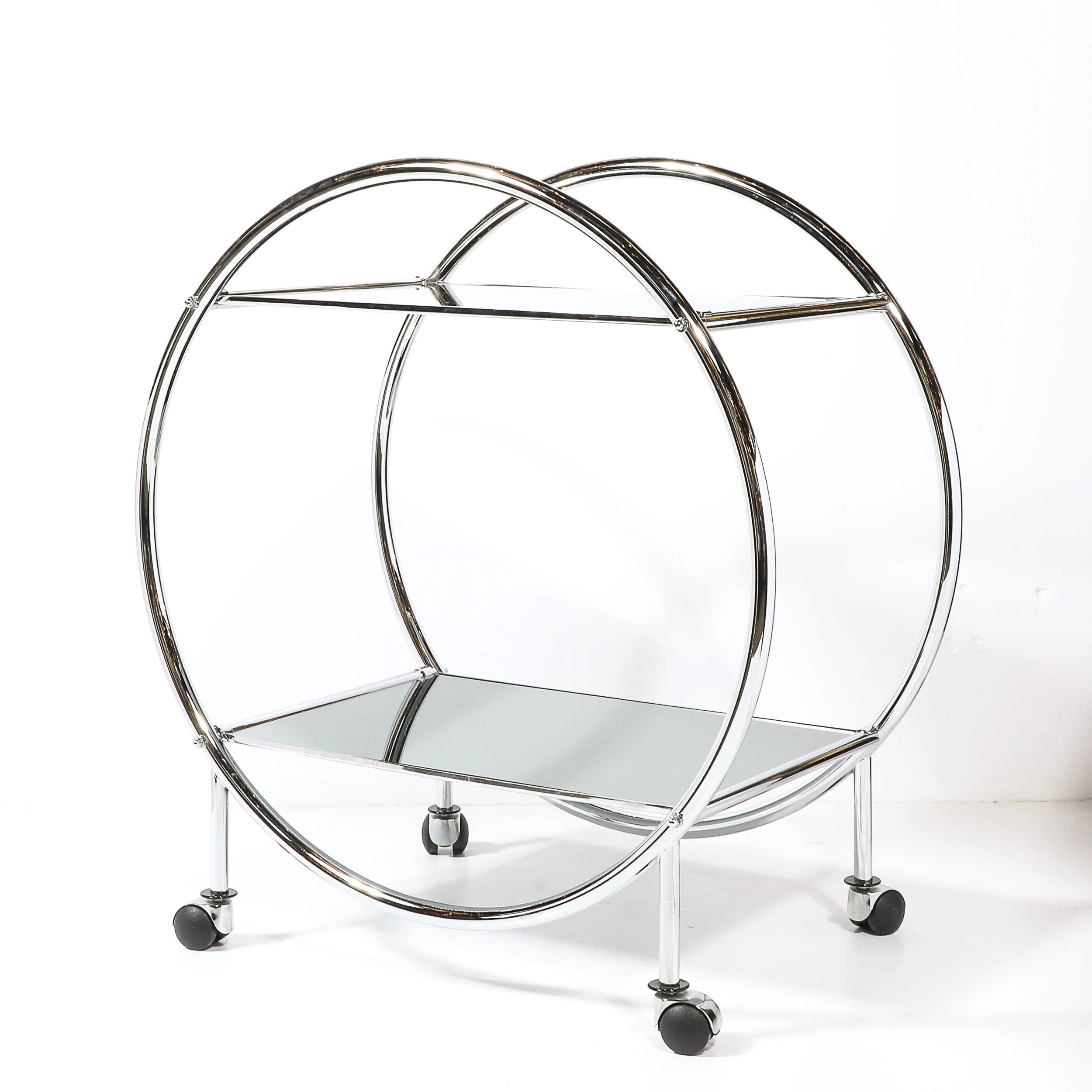 Art Deco Style Round Form Tubular Two-Tier Bar Cart in Chrome and Smoked Mirror - High Style Deco 6.jpg