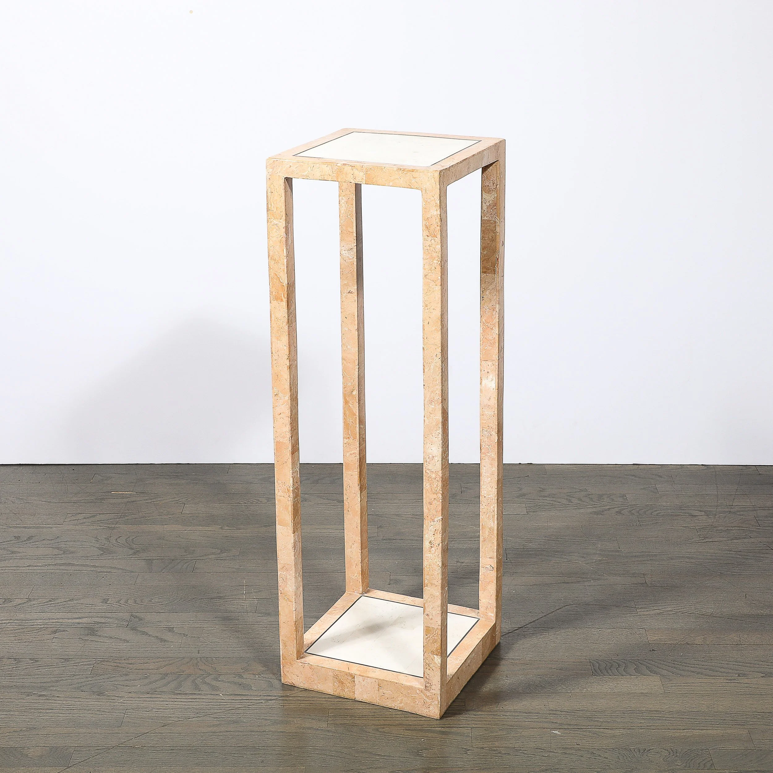 Mid-Century Tessellated Muted Rose & Off White Stone Pedestal by Maitland Smith - High Style Deco 19.jpg