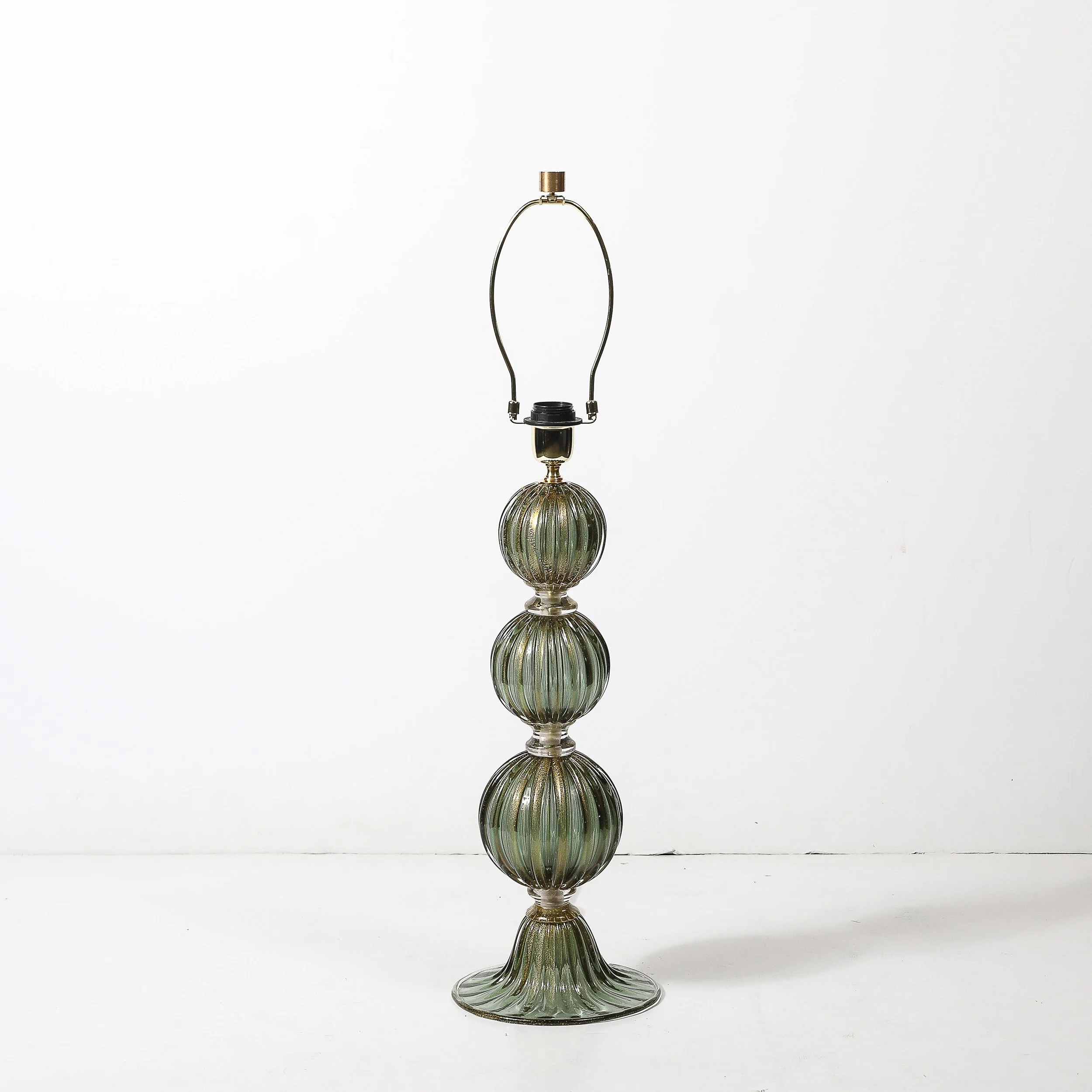 Modernist Hand-Blown Smoked Emerald Murano Glass Fluted Stacked Ball Table Lamps - High Style Deco 3.jpg