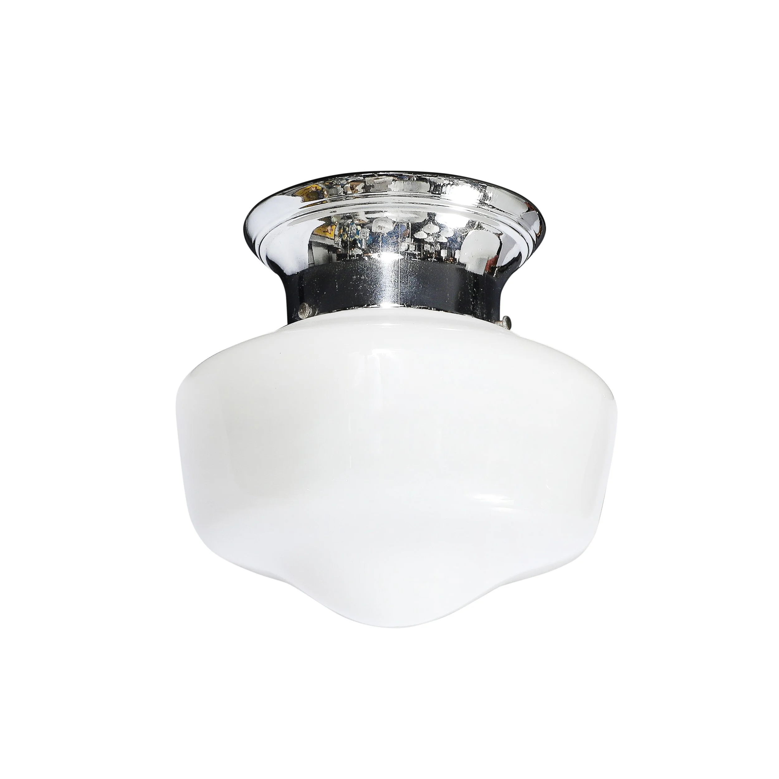 Art Deco Machine Age Rounded Cylindrical Milk Glass Flush Mount Chandelier - High Style Deco.jpg