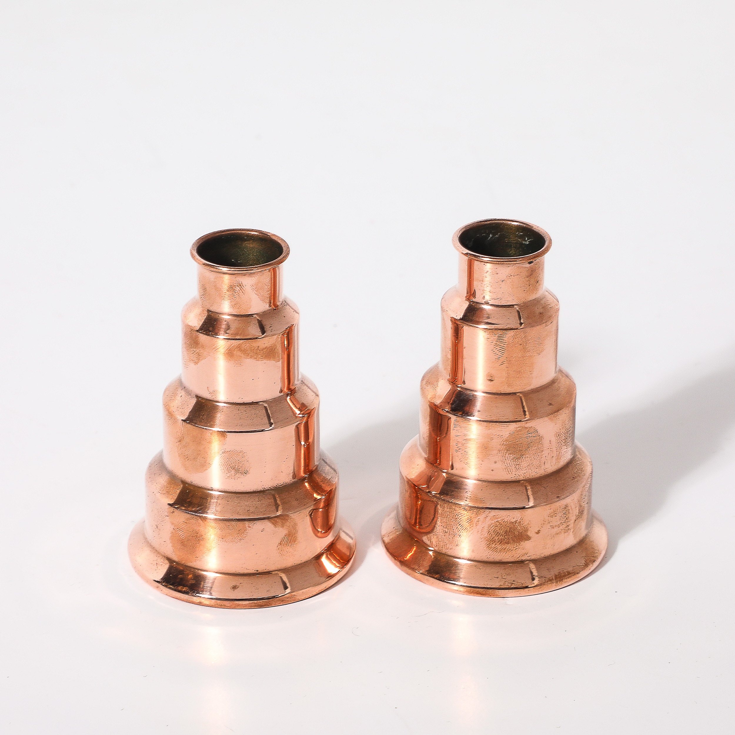 Art Deco Machine Age Skyscraper Style Candleholders in Copper signed Revere - High Style Deco 1.jpg