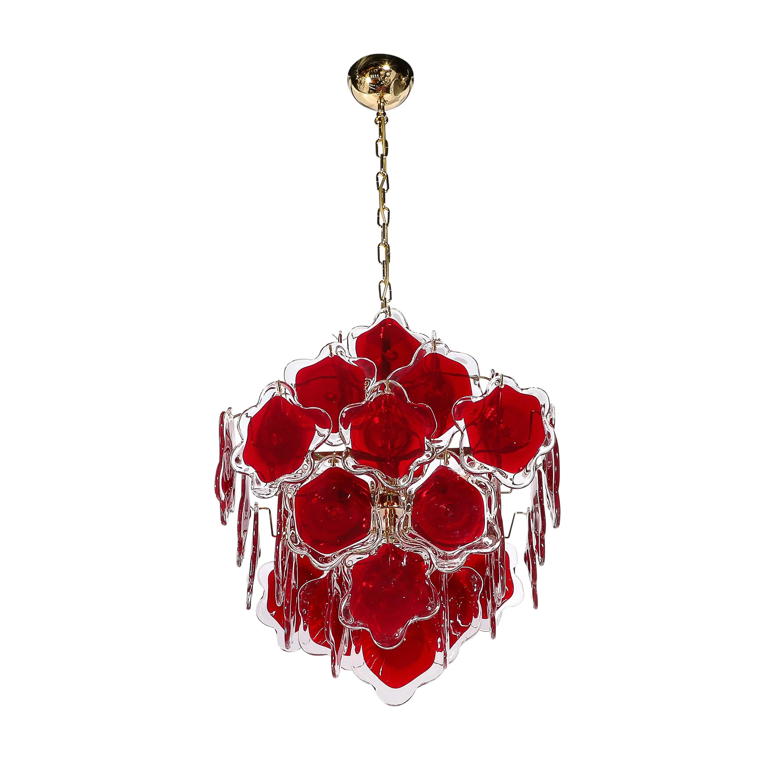 Modernist Hand-Blown Ruby Murano Glass Pagoda Form Organic Disc Chandelier - High Style Deco.jpg