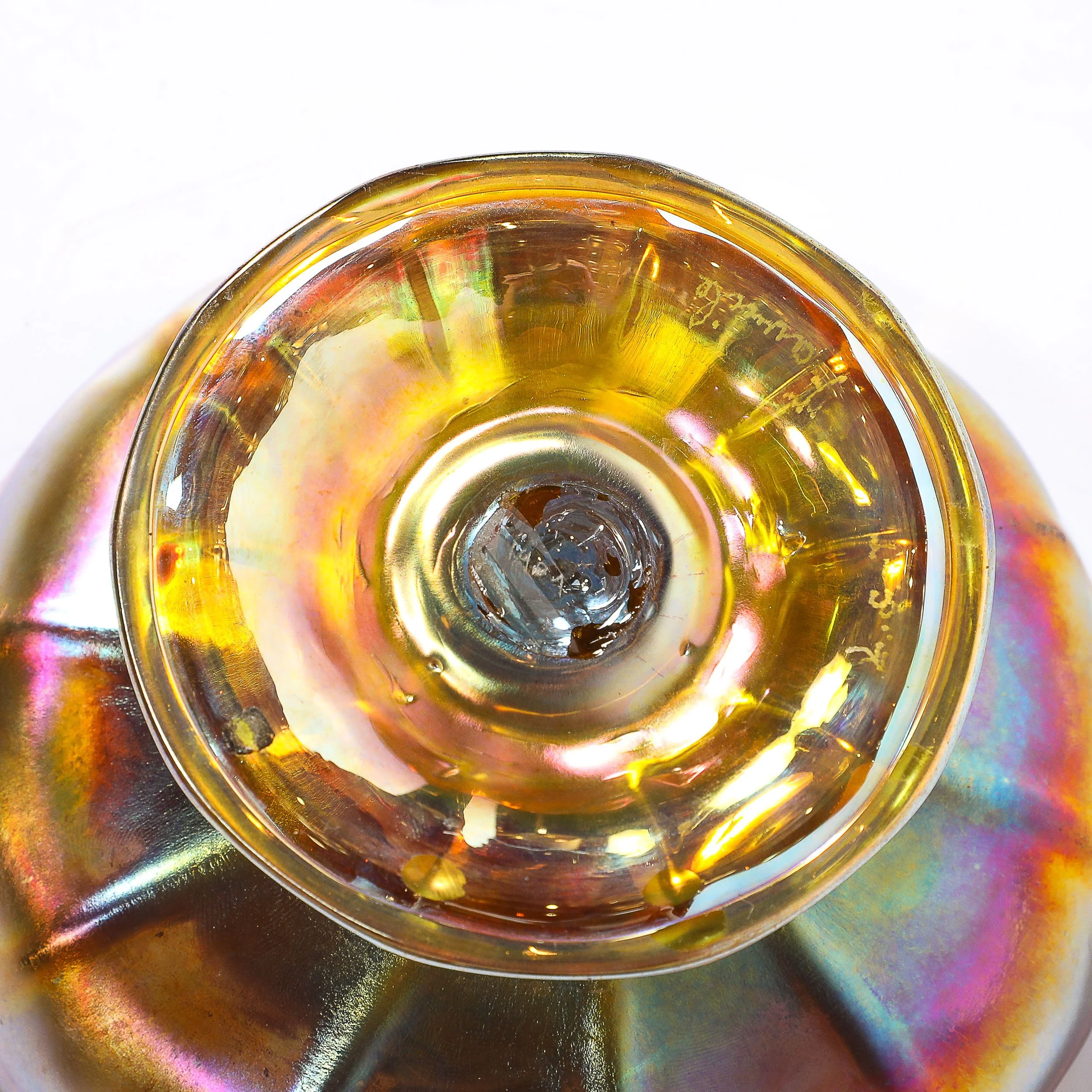 Art Nouveau Iridescent Yellow Blue Favrile Glass Footed Dish signed Tiffany & Co - High Style Deco 12.jpg
