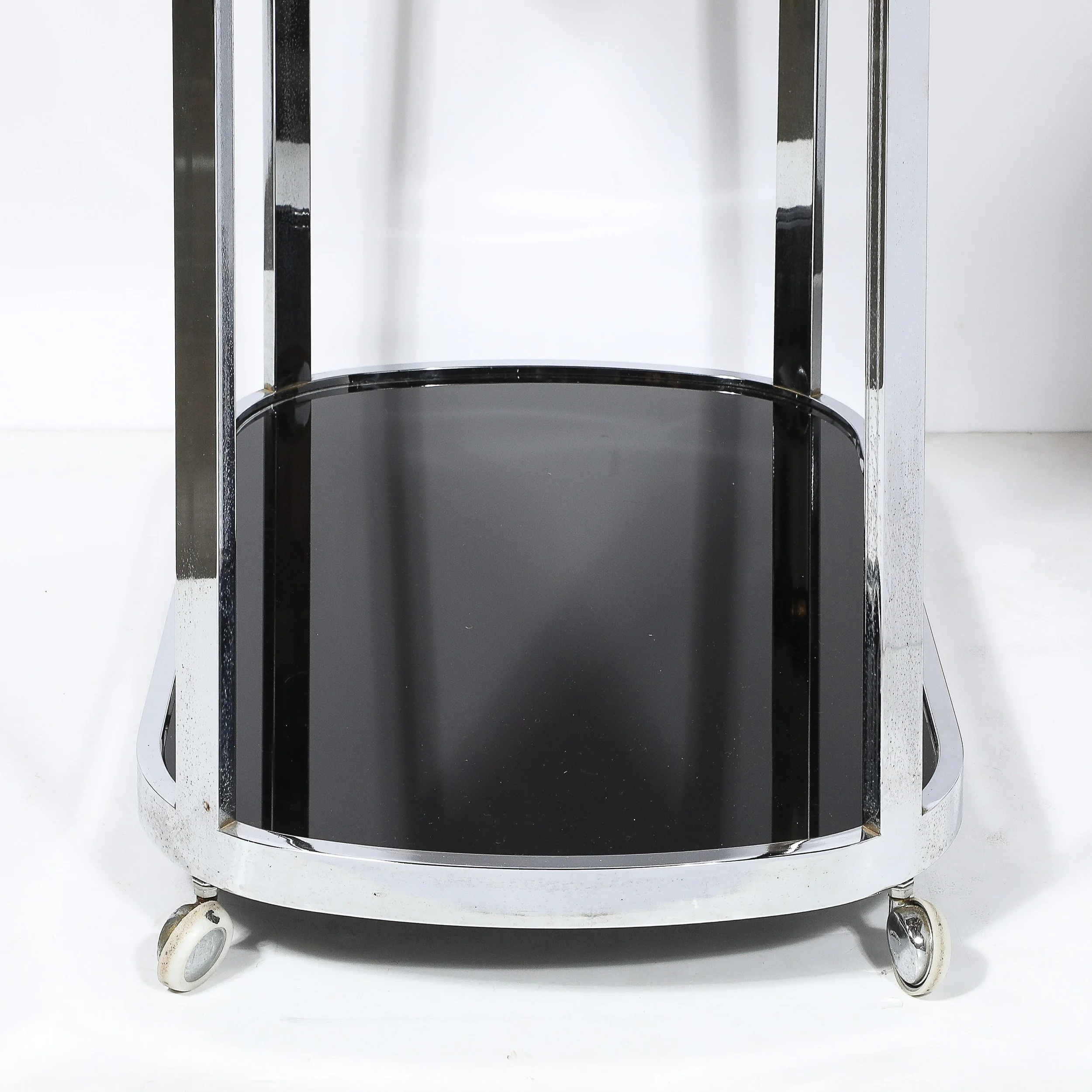 Art Deco Chrome Two-Tier Rolling Serving Cart with Inset Black Vitrolite  - High Style Deco 6.jpg