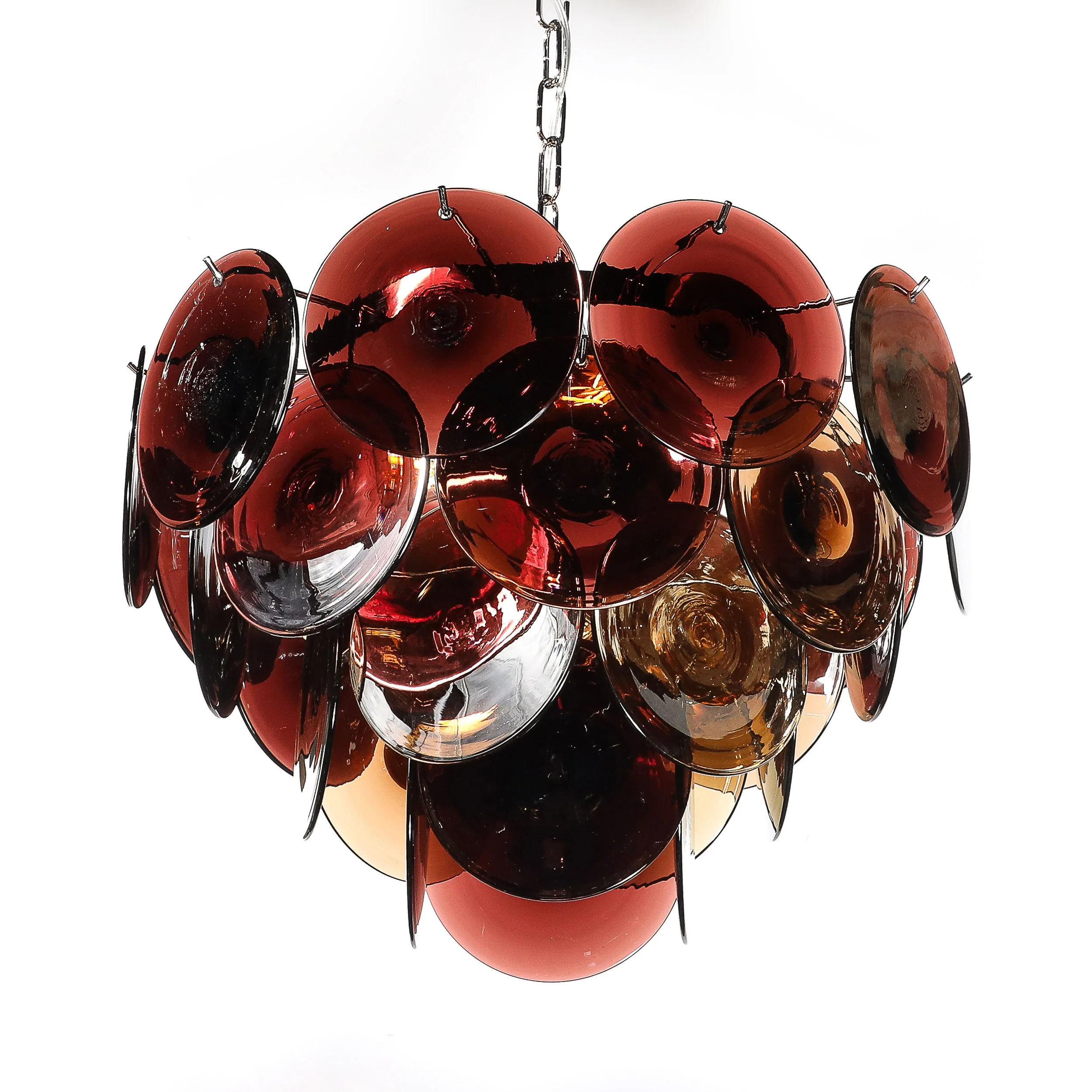 Pair of Mid-Century Hand-Blown Murano Glass Disc Chandeliers in Smoked Amber - High Style Deco 2.jpg