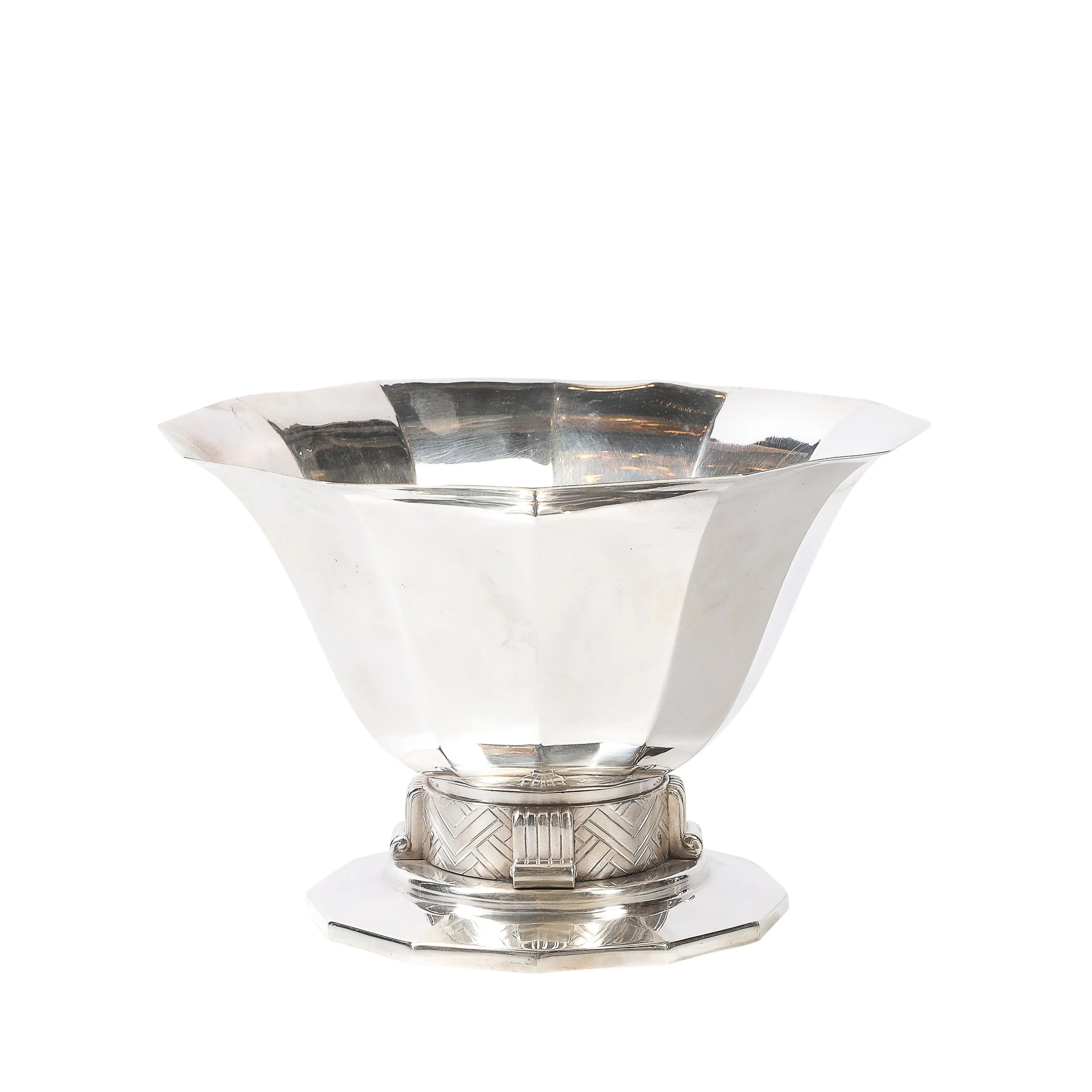 Art Deco Skyscraper Style Apollo Company Silver Plated Bowl w: Chevron Motif - High Style Deco.jpg