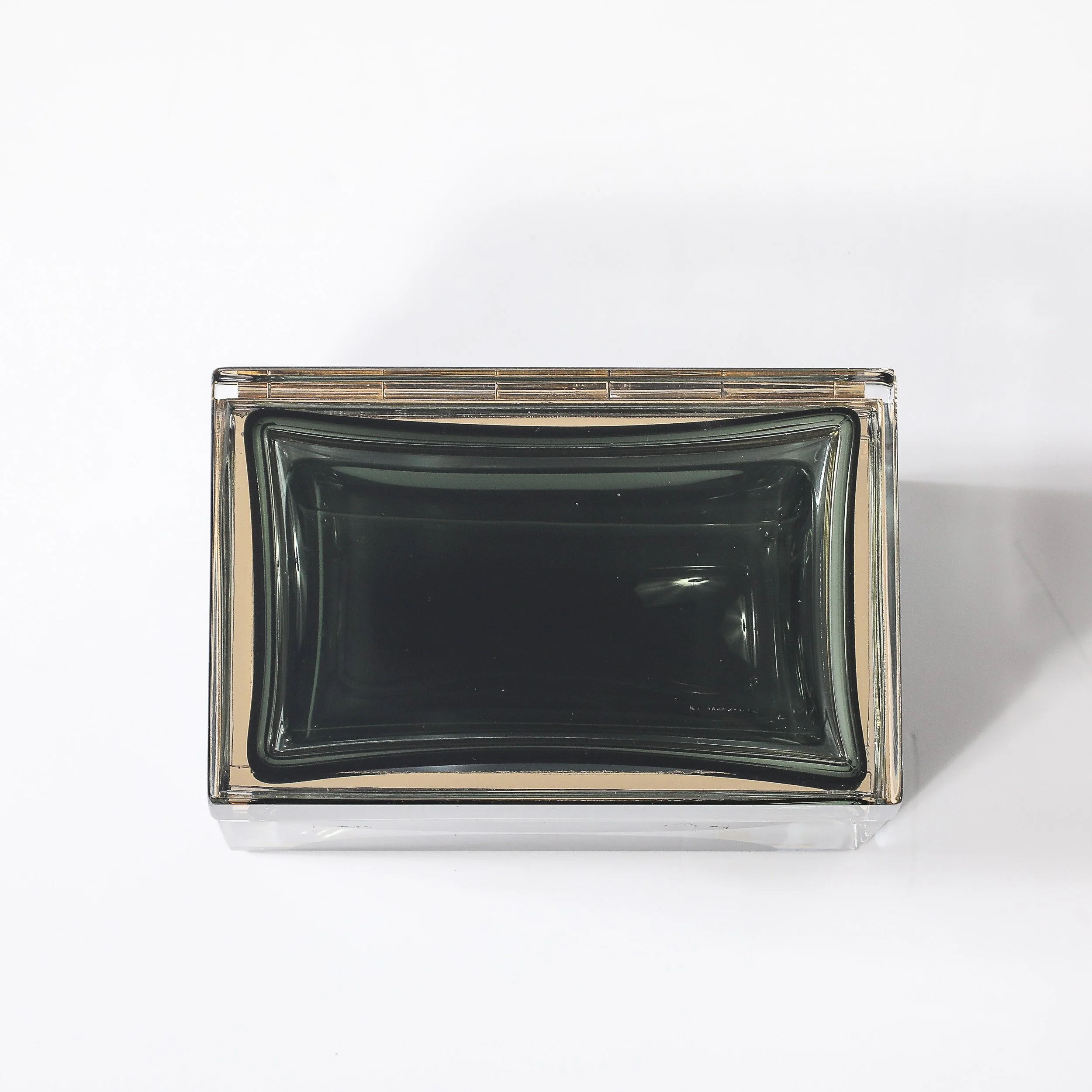 Modernist Handblown Murano Glass Box in Forrest Green w: Polished Brass Fittings - High Style Deco 3.jpg
