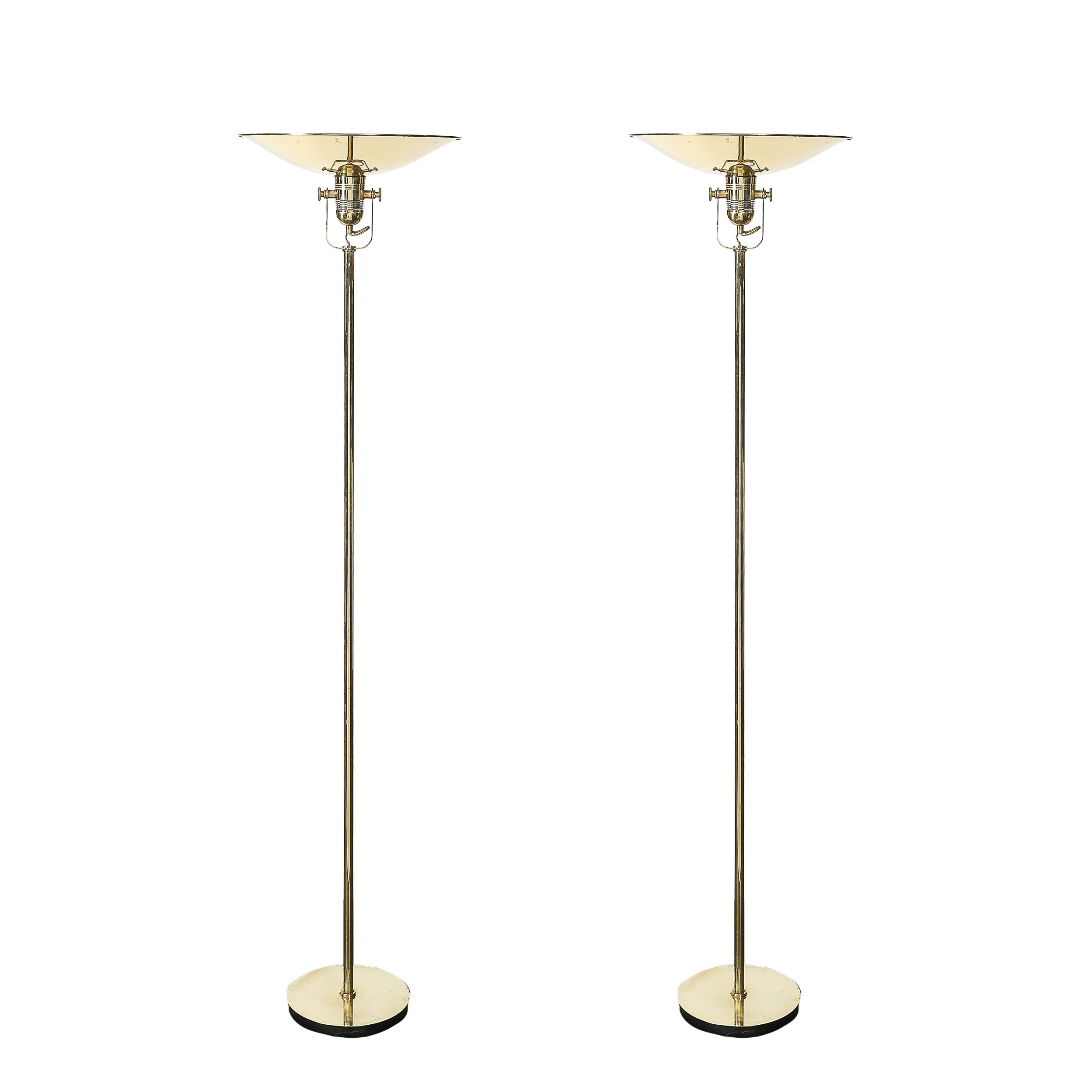 Pair of Mid-Century Articulating Polished Brass Torchieres signed Nessen Studios